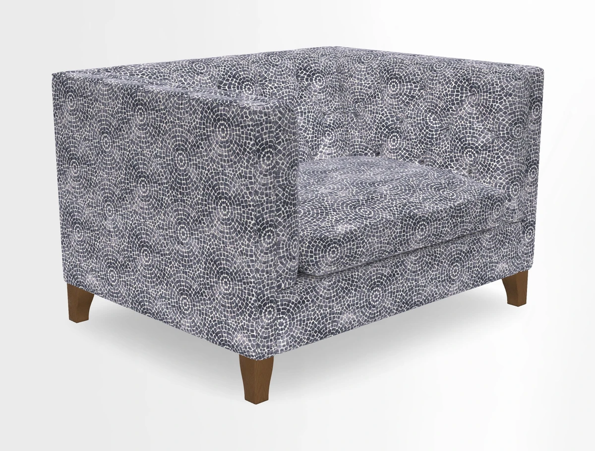 Haresfield Snuggler Dipped Arms in Mohair Lichen Seat Cushion in RHS Gertrude Jekyll Meadow Flower Olive and Scatters in RHS Gertrude Jekyll Folklore Olive