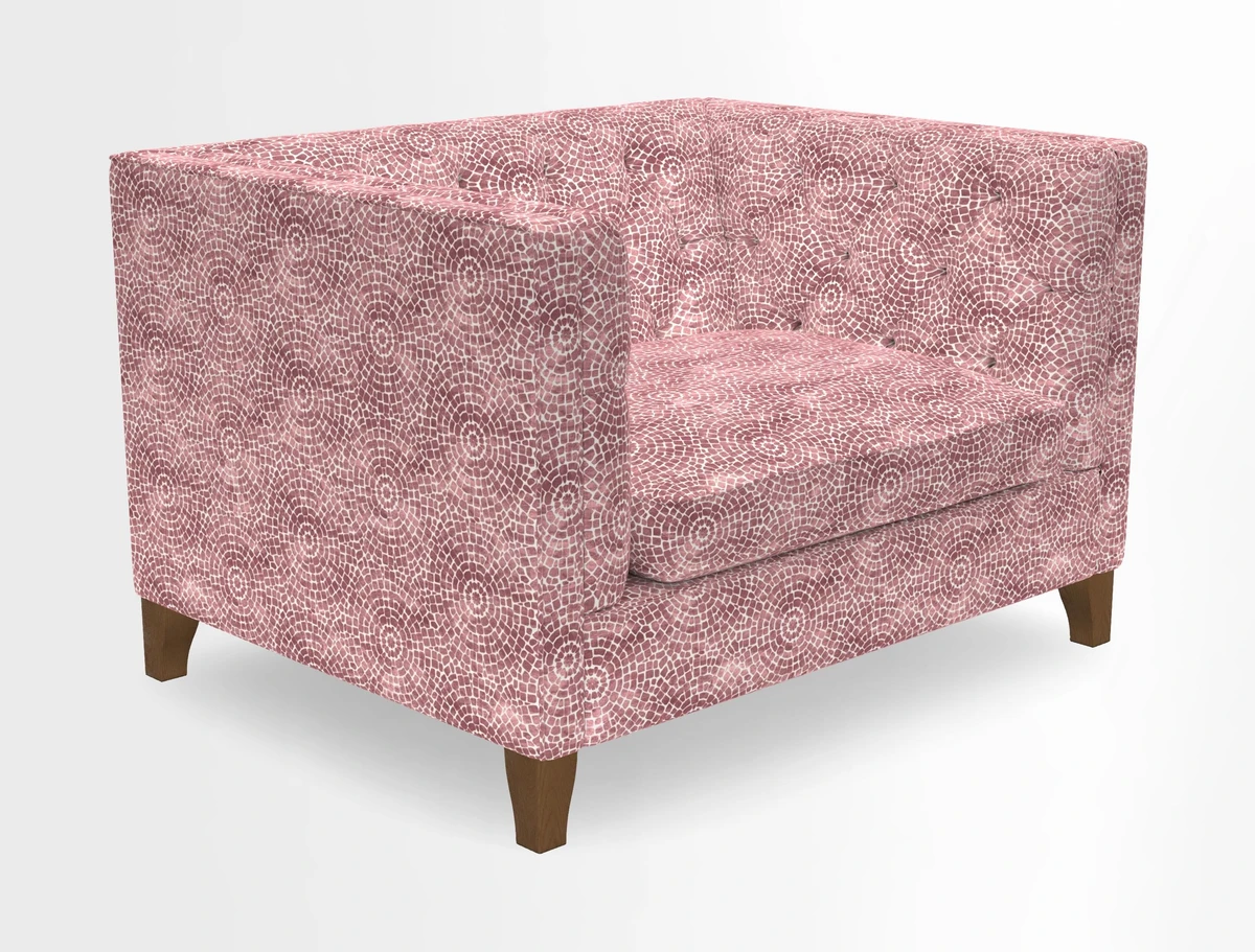 Haresfield Snuggler Dipped Arms in Mohair Lichen Seat Cushion in RHS Gertrude Jekyll Meadow Flower Olive and Scatters in RHS Gertrude Jekyll Folklore Olive