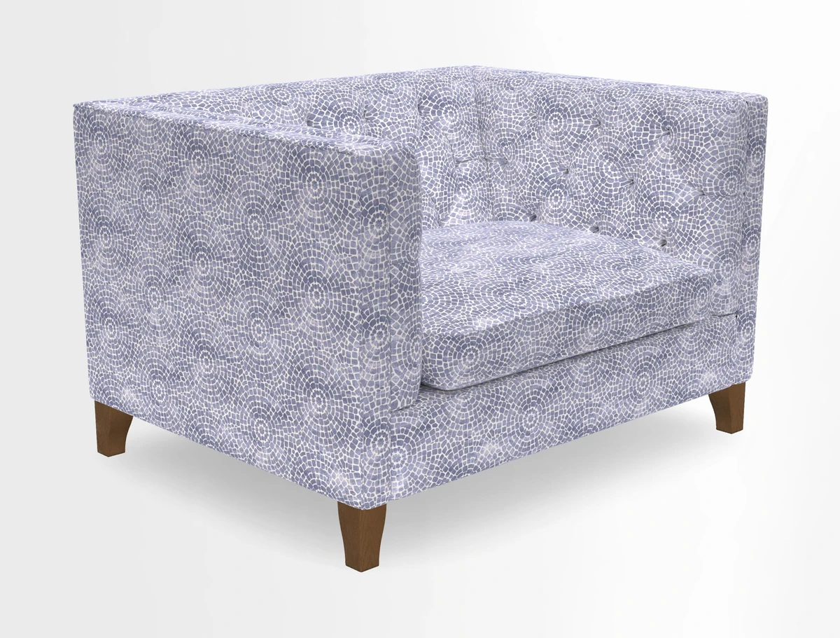Haresfield Snuggler Dipped Arms in Mohair Lichen Seat Cushion in RHS Gertrude Jekyll Meadow Flower Olive and Scatters in RHS Gertrude Jekyll Folklore Olive