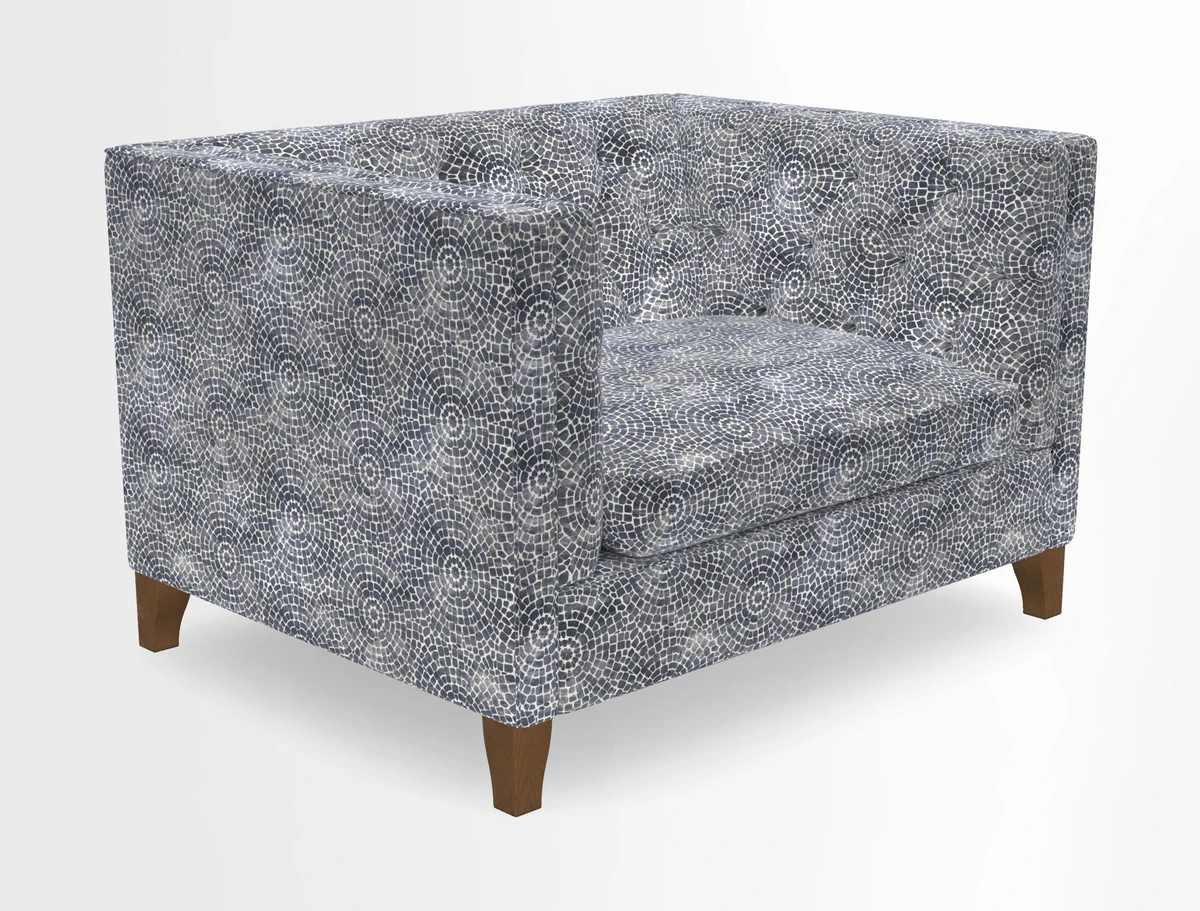 Haresfield Snuggler Dipped Arms in Mohair Lichen Seat Cushion in RHS Gertrude Jekyll Meadow Flower Olive and Scatters in RHS Gertrude Jekyll Folklore Olive