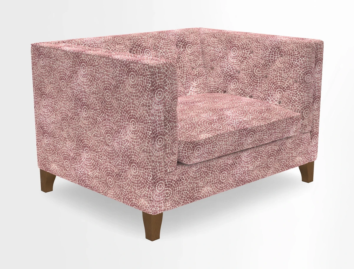 Haresfield Snuggler Dipped Arms in Mohair Lichen Seat Cushion in RHS Gertrude Jekyll Meadow Flower Olive and Scatters in RHS Gertrude Jekyll Folklore Olive