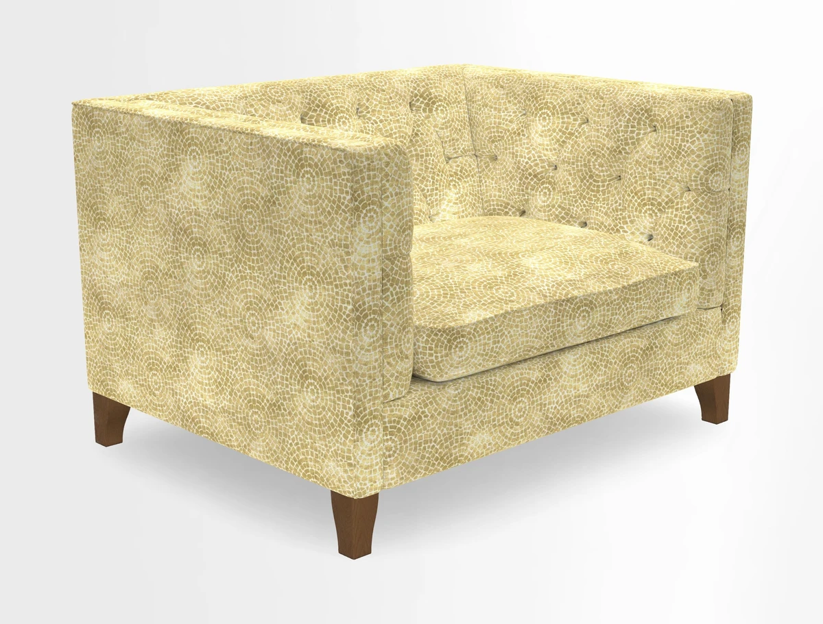 Haresfield Snuggler Dipped Arms in Mohair Lichen Seat Cushion in RHS Gertrude Jekyll Meadow Flower Olive and Scatters in RHS Gertrude Jekyll Folklore Olive