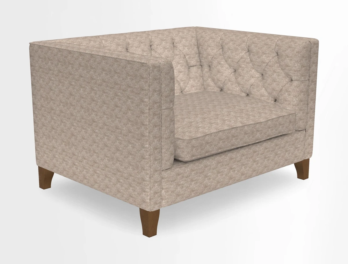 Haresfield Snuggler Dipped Arms in Mohair Lichen Seat Cushion in RHS Gertrude Jekyll Meadow Flower Olive and Scatters in RHS Gertrude Jekyll Folklore Olive