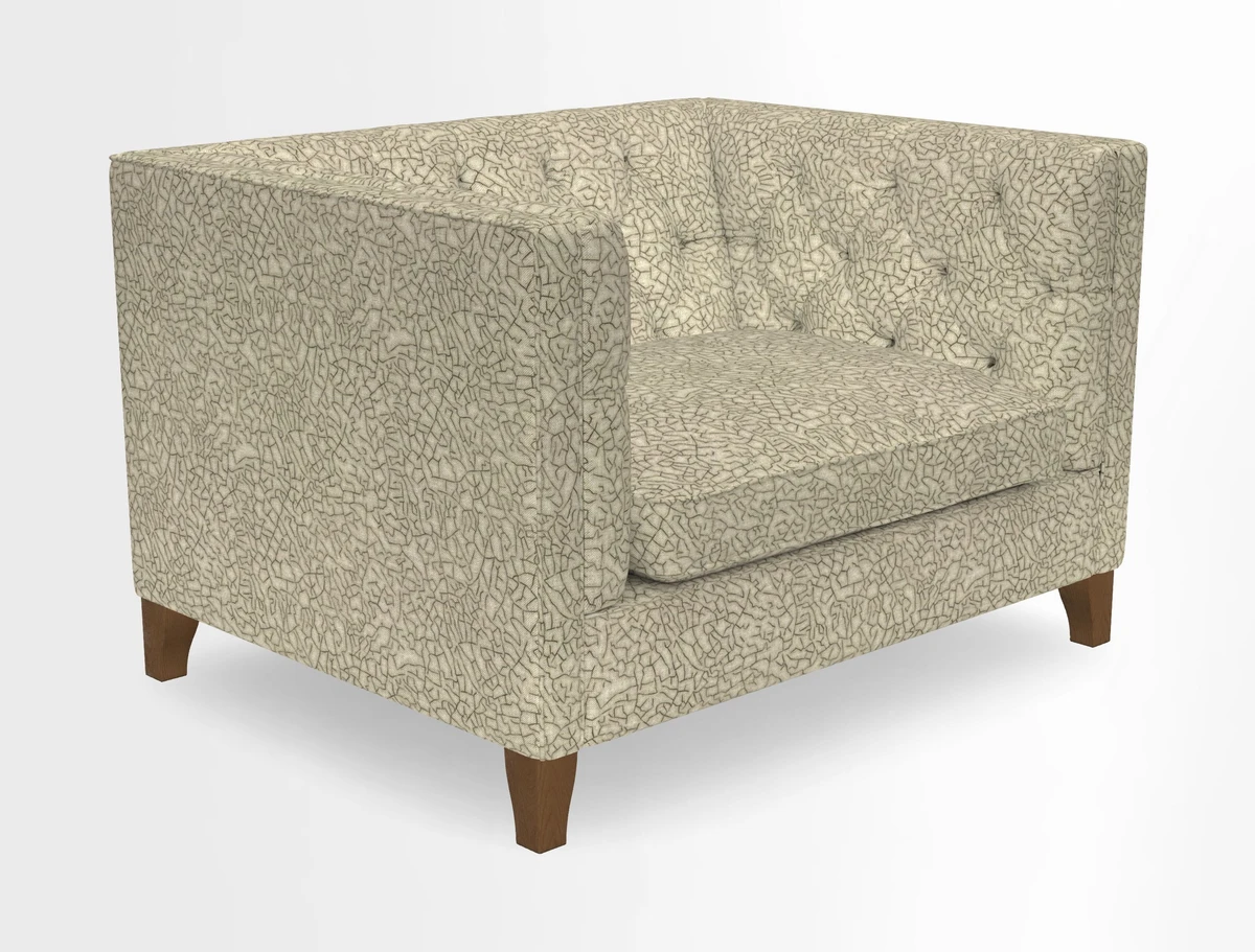 Haresfield Snuggler Dipped Arms in Mohair Lichen Seat Cushion in RHS Gertrude Jekyll Meadow Flower Olive and Scatters in RHS Gertrude Jekyll Folklore Olive