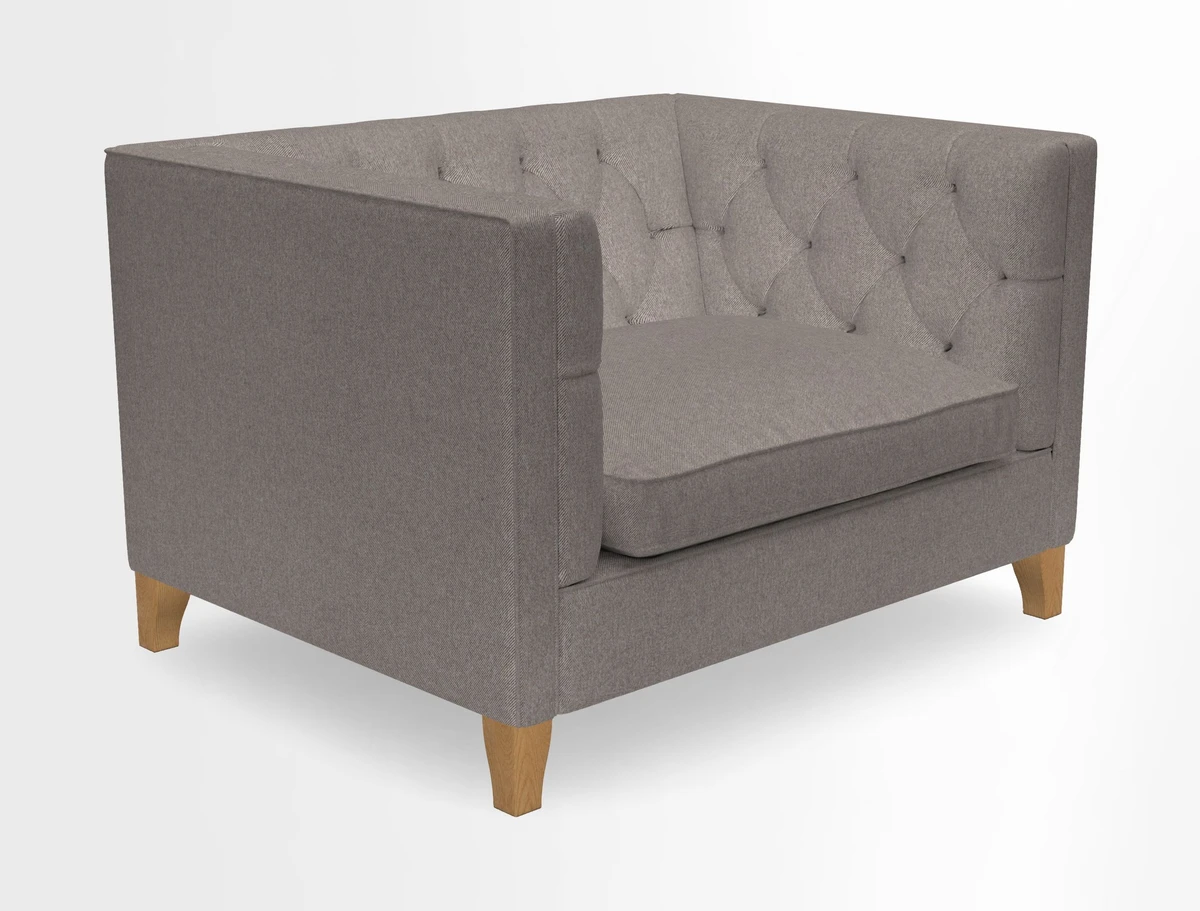 Haresfield Snuggler Dipped Arms in Mohair Lichen Seat Cushion in RHS Gertrude Jekyll Meadow Flower Olive and Scatters in RHS Gertrude Jekyll Folklore Olive