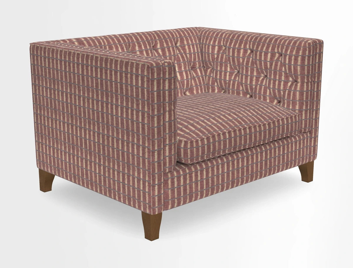 Haresfield Snuggler Dipped Arms in Mohair Lichen Seat Cushion in RHS Gertrude Jekyll Meadow Flower Olive and Scatters in RHS Gertrude Jekyll Folklore Olive