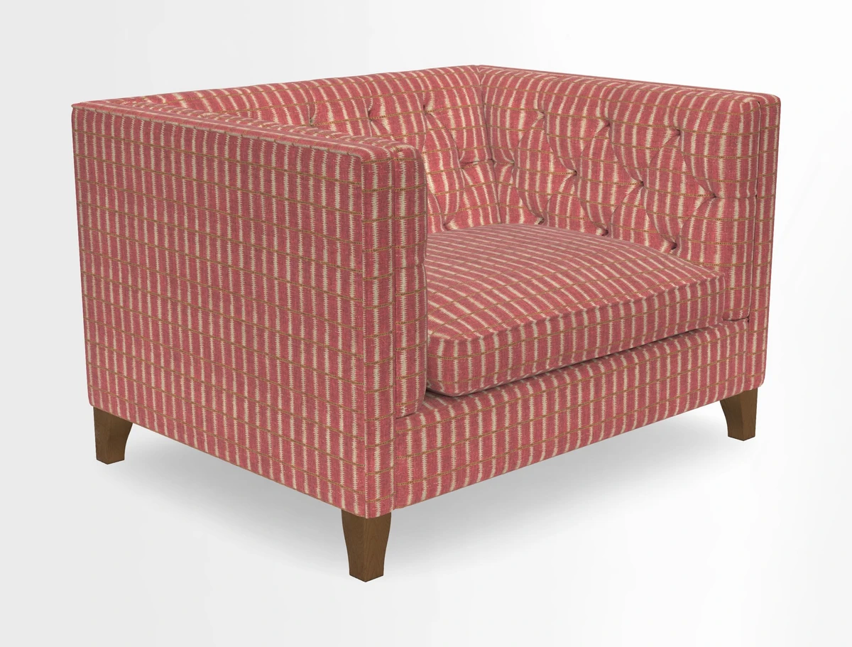 Haresfield Snuggler Dipped Arms in Mohair Lichen Seat Cushion in RHS Gertrude Jekyll Meadow Flower Olive and Scatters in RHS Gertrude Jekyll Folklore Olive