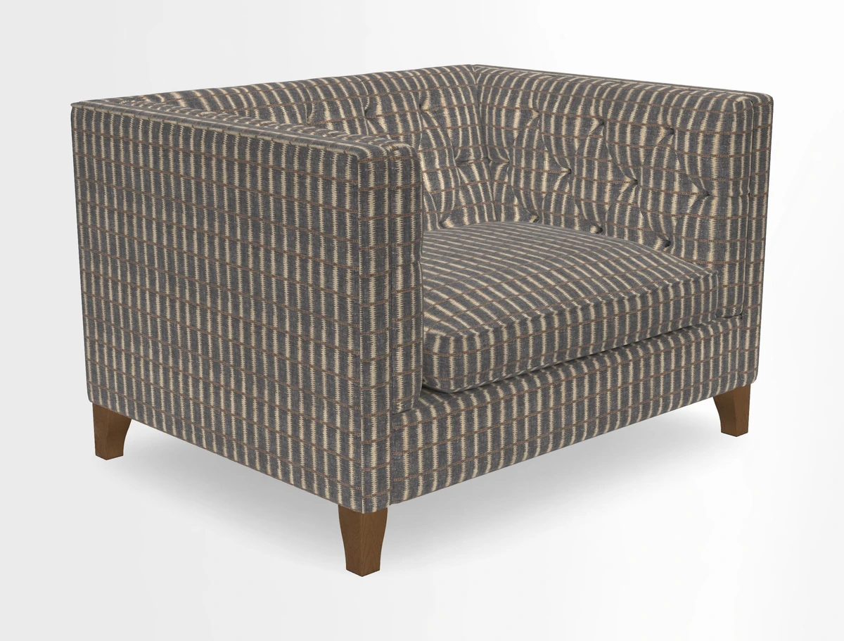 Haresfield Snuggler Dipped Arms in Mohair Lichen Seat Cushion in RHS Gertrude Jekyll Meadow Flower Olive and Scatters in RHS Gertrude Jekyll Folklore Olive