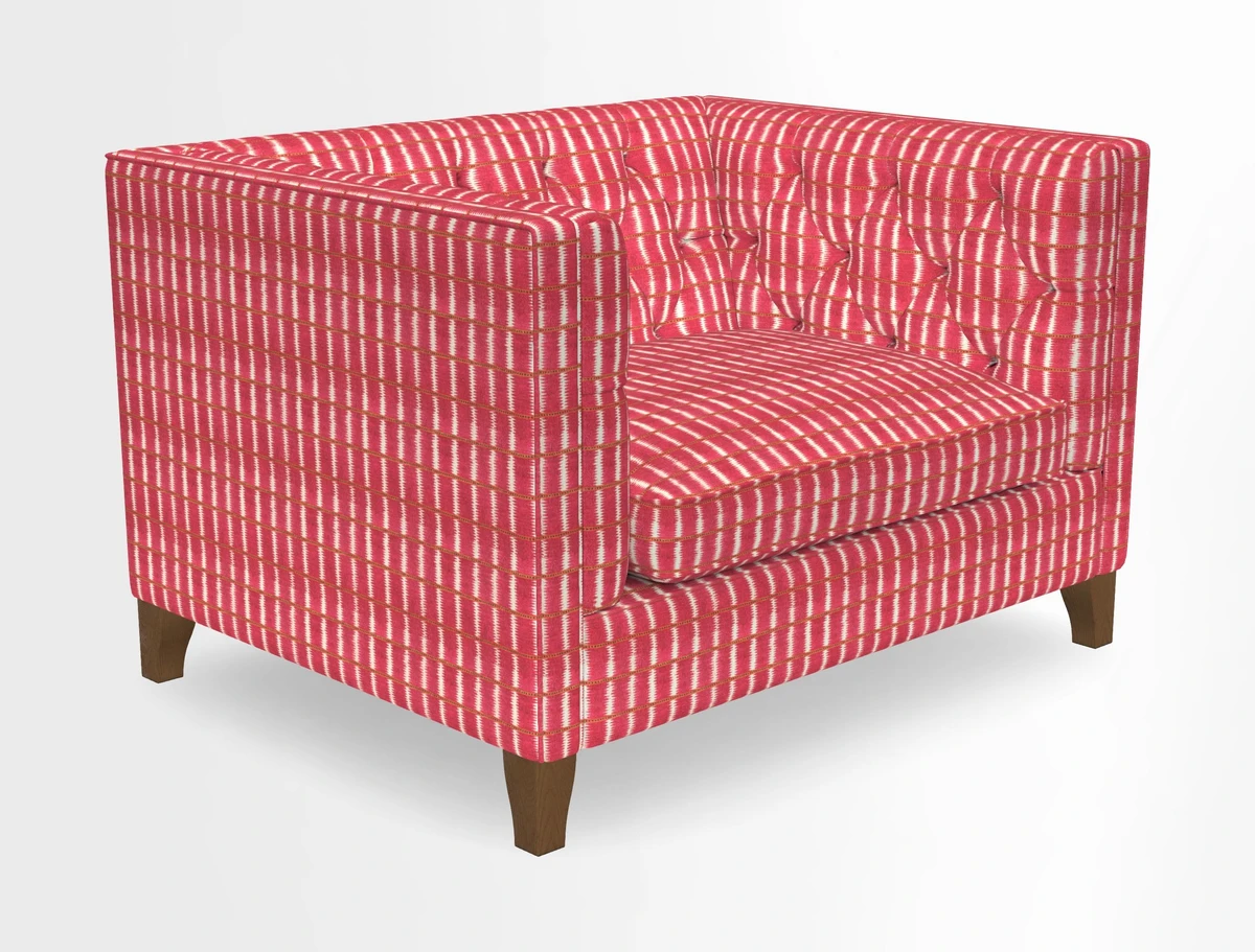 Haresfield Snuggler Dipped Arms in Mohair Lichen Seat Cushion in RHS Gertrude Jekyll Meadow Flower Olive and Scatters in RHS Gertrude Jekyll Folklore Olive