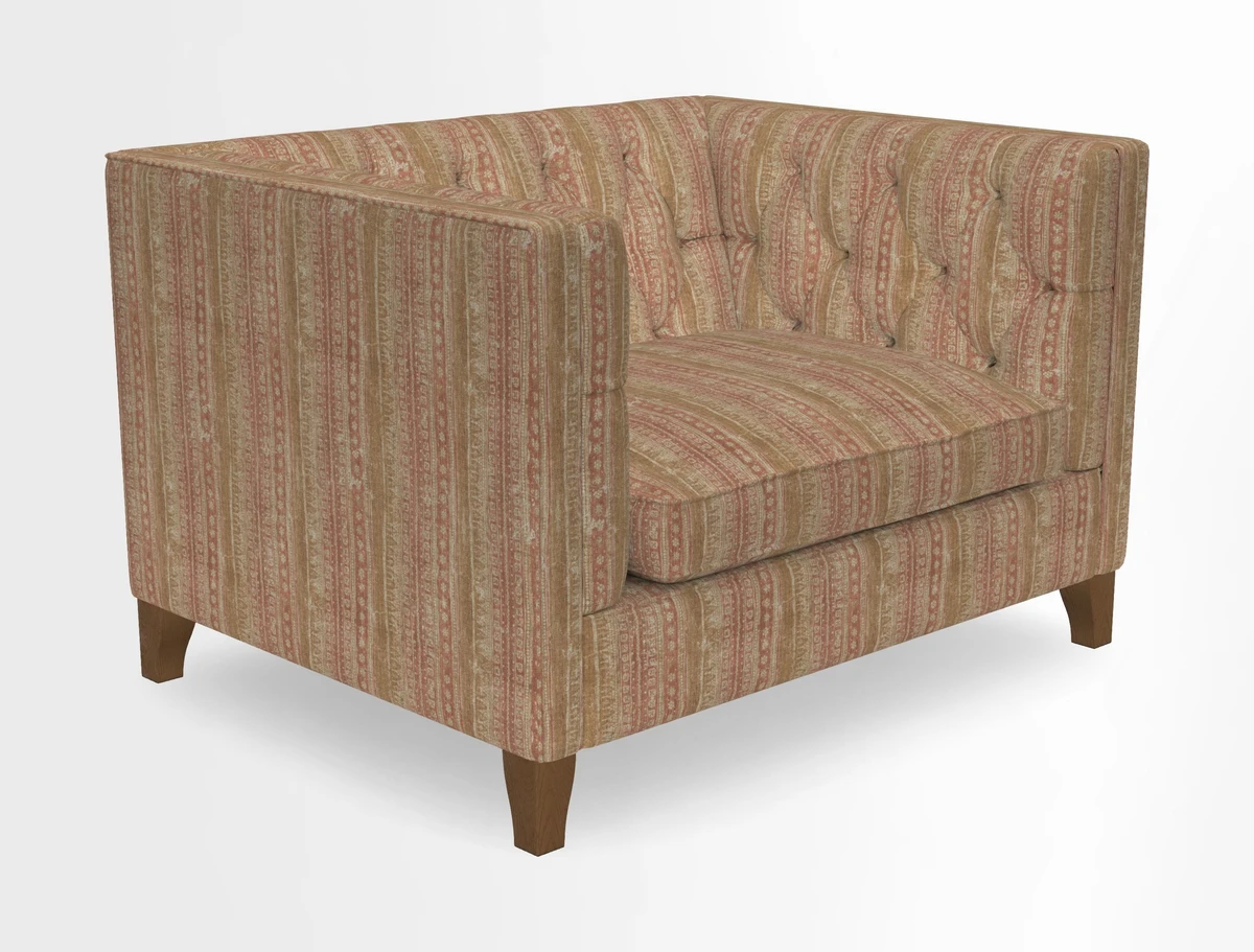 Haresfield Snuggler Dipped Arms in Mohair Lichen Seat Cushion in RHS Gertrude Jekyll Meadow Flower Olive and Scatters in RHS Gertrude Jekyll Folklore Olive