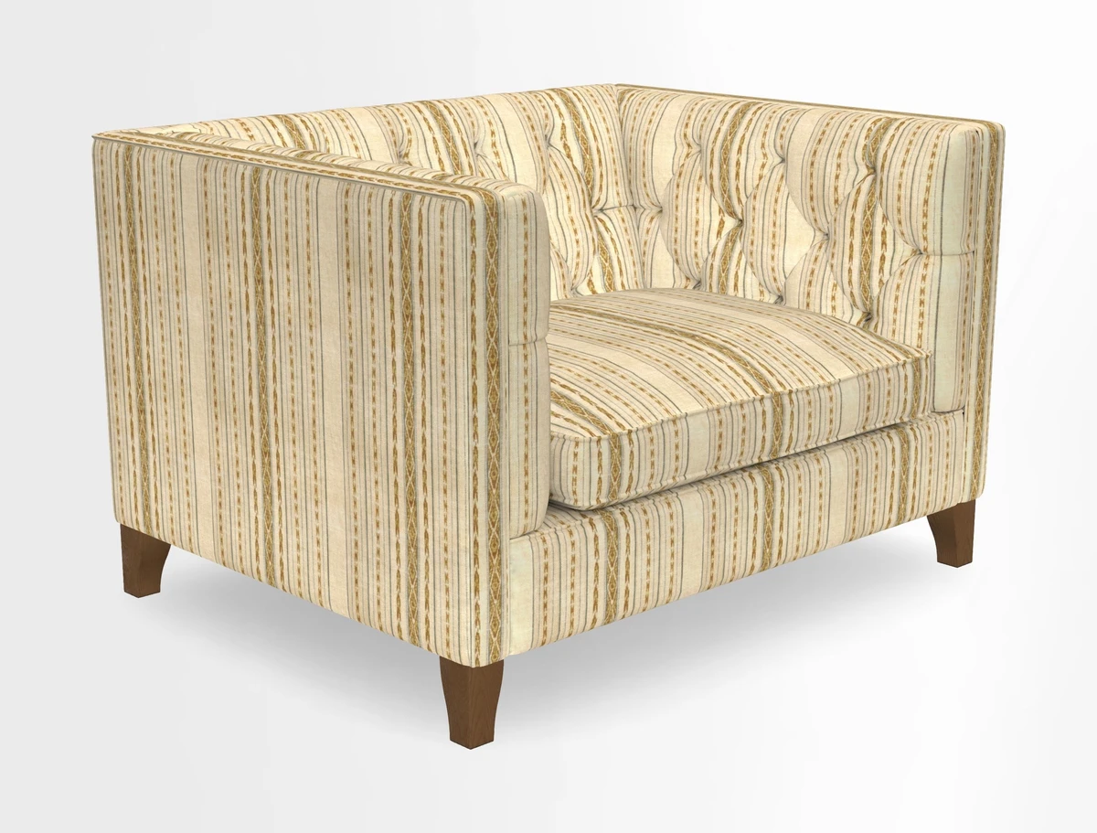 Haresfield Snuggler Dipped Arms in Mohair Lichen Seat Cushion in RHS Gertrude Jekyll Meadow Flower Olive and Scatters in RHS Gertrude Jekyll Folklore Olive