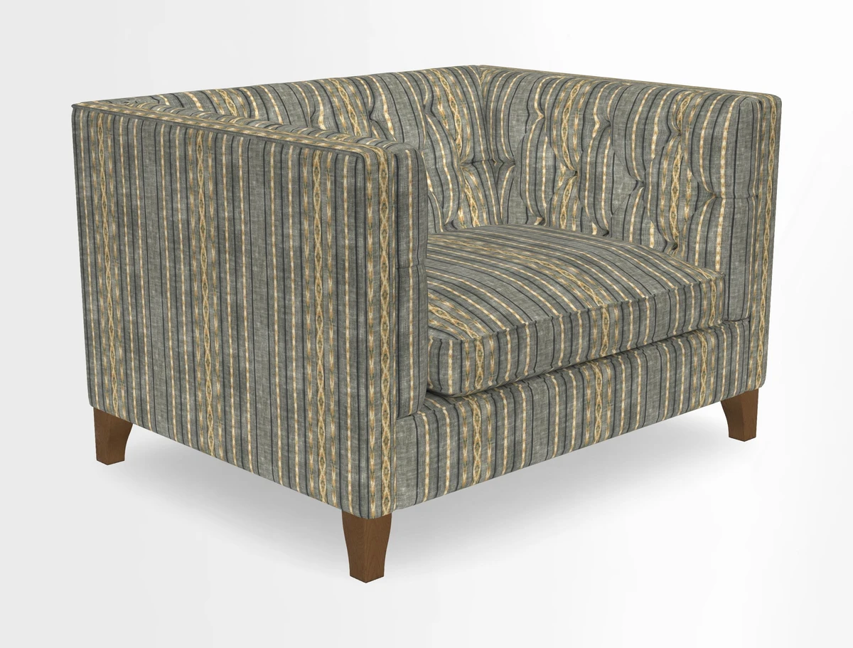 Haresfield Snuggler Dipped Arms in Mohair Lichen Seat Cushion in RHS Gertrude Jekyll Meadow Flower Olive and Scatters in RHS Gertrude Jekyll Folklore Olive