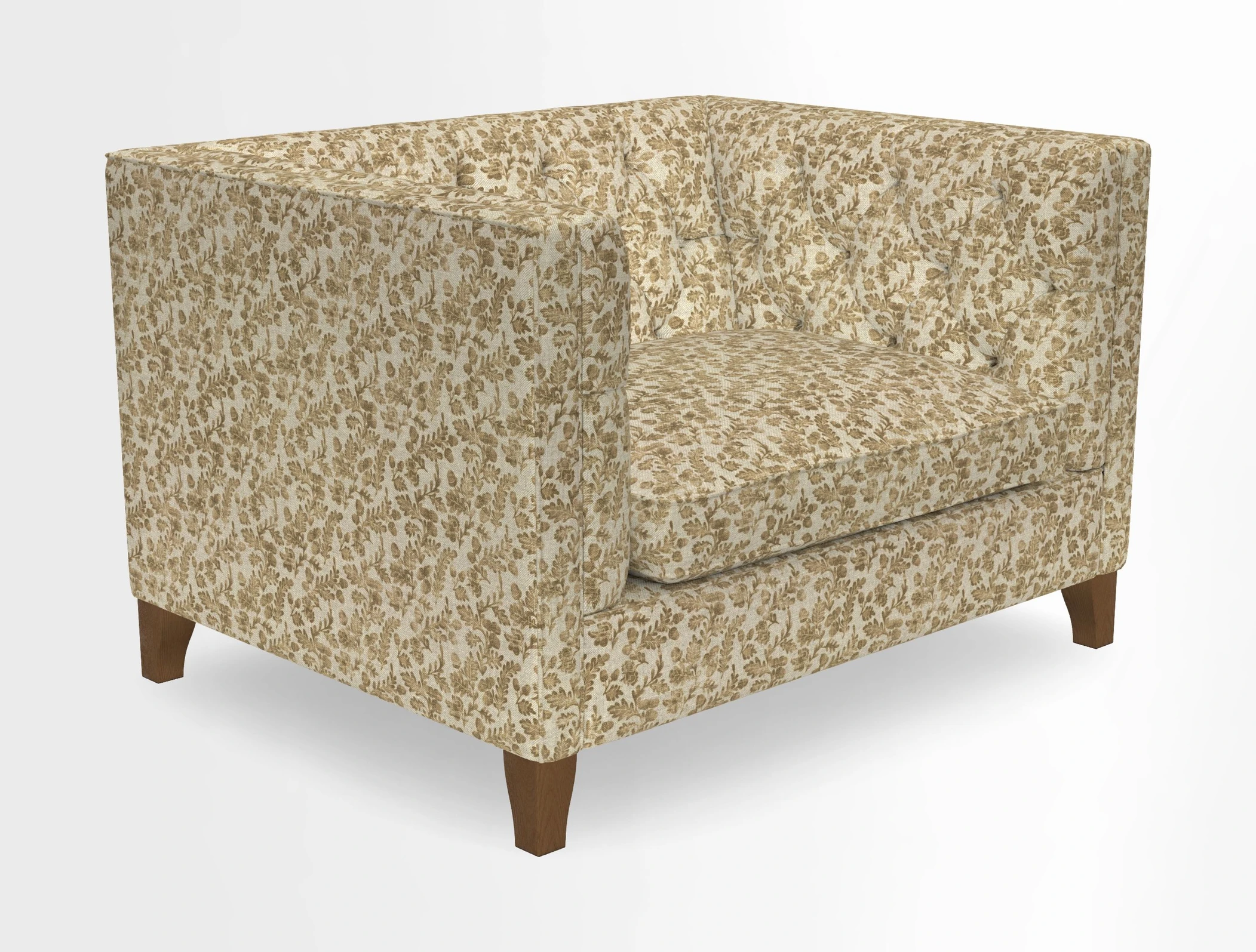 Haresfield Snuggler Dipped Arms in Mohair Lichen Seat Cushion in RHS Gertrude Jekyll Meadow Flower Olive and Scatters in RHS Gertrude Jekyll Folklore Olive