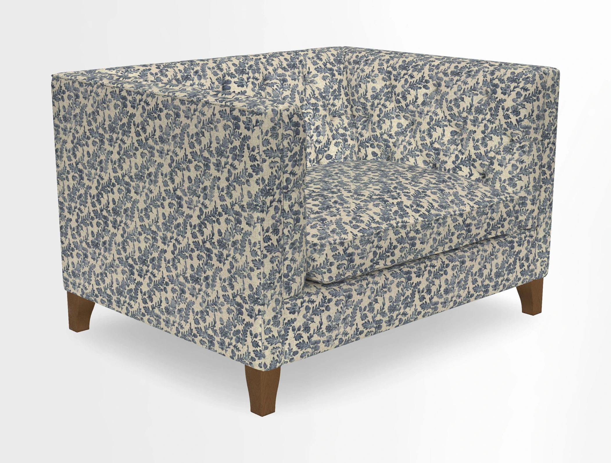 Haresfield Snuggler Dipped Arms in Mohair Lichen Seat Cushion in RHS Gertrude Jekyll Meadow Flower Olive and Scatters in RHS Gertrude Jekyll Folklore Olive