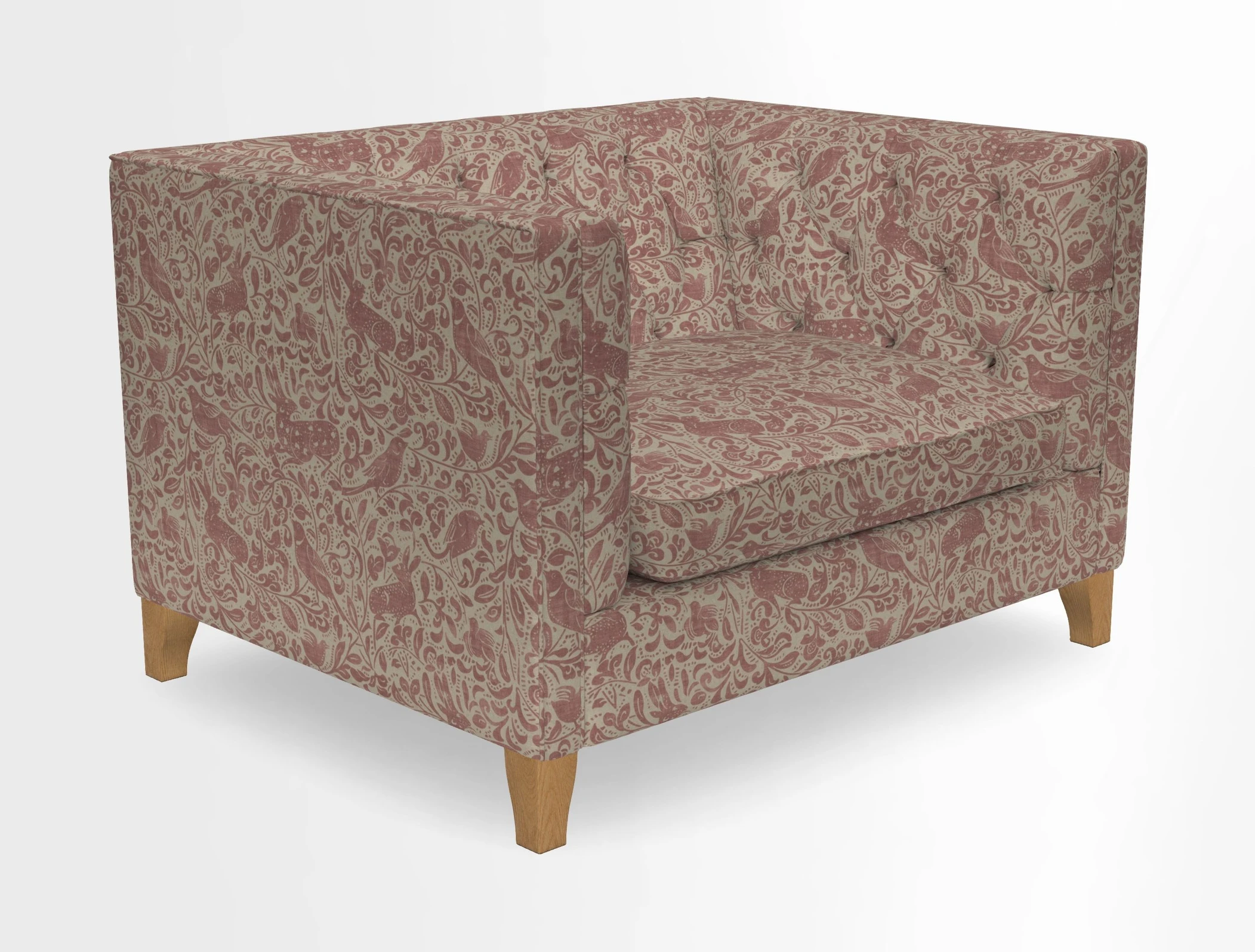 Haresfield Snuggler Dipped Arms in Mohair Lichen Seat Cushion in RHS Gertrude Jekyll Meadow Flower Olive and Scatters in RHS Gertrude Jekyll Folklore Olive