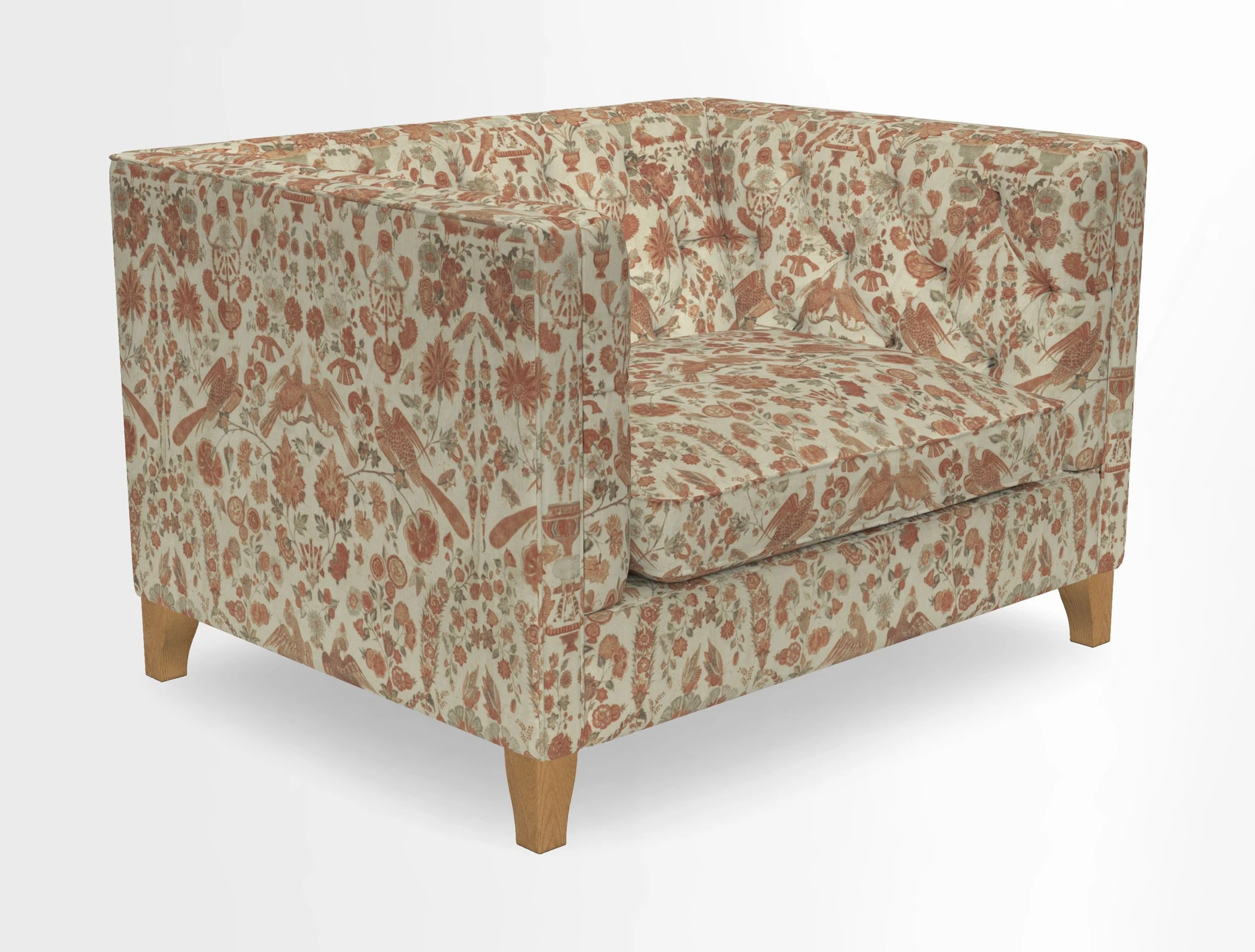Haresfield Snuggler Dipped Arms in Mohair Lichen Seat Cushion in RHS Gertrude Jekyll Meadow Flower Olive and Scatters in RHS Gertrude Jekyll Folklore Olive