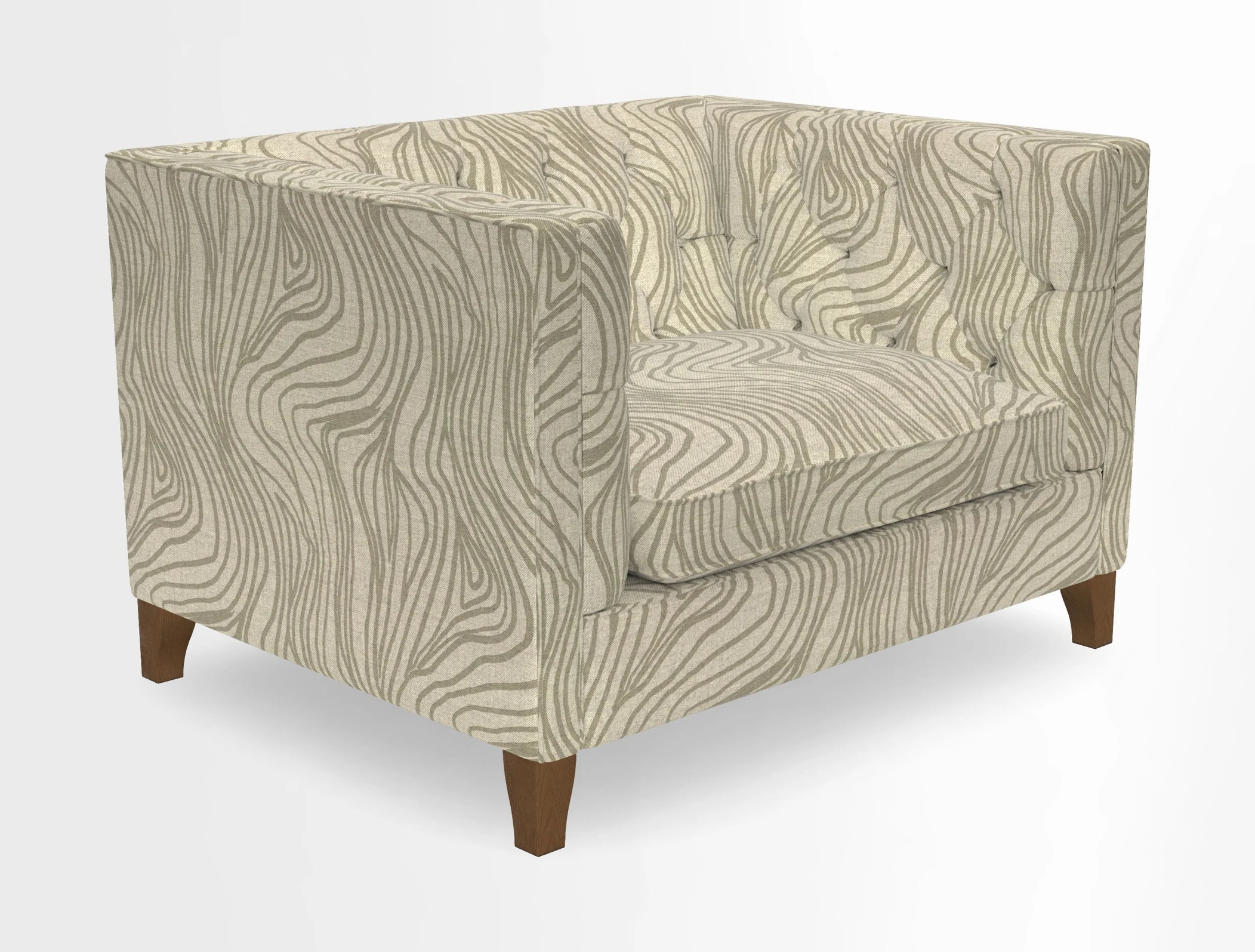 Haresfield Snuggler Dipped Arms in Mohair Lichen Seat Cushion in RHS Gertrude Jekyll Meadow Flower Olive and Scatters in RHS Gertrude Jekyll Folklore Olive