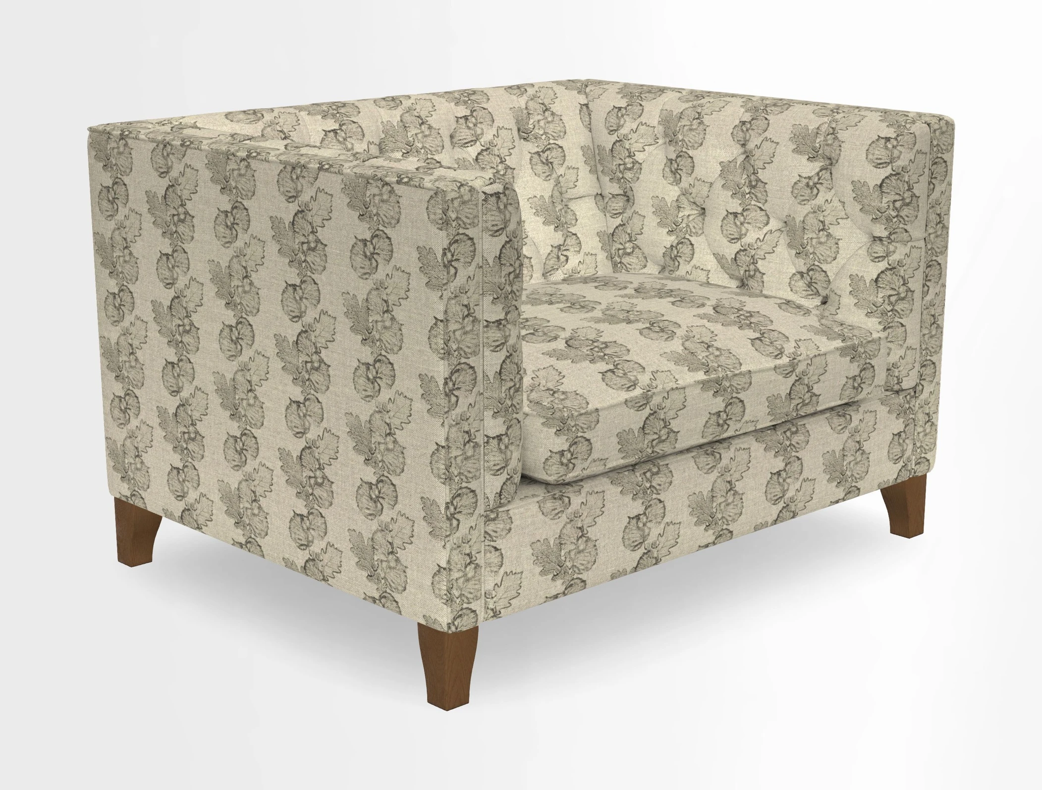 Haresfield Snuggler Dipped Arms in Mohair Lichen Seat Cushion in RHS Gertrude Jekyll Meadow Flower Olive and Scatters in RHS Gertrude Jekyll Folklore Olive