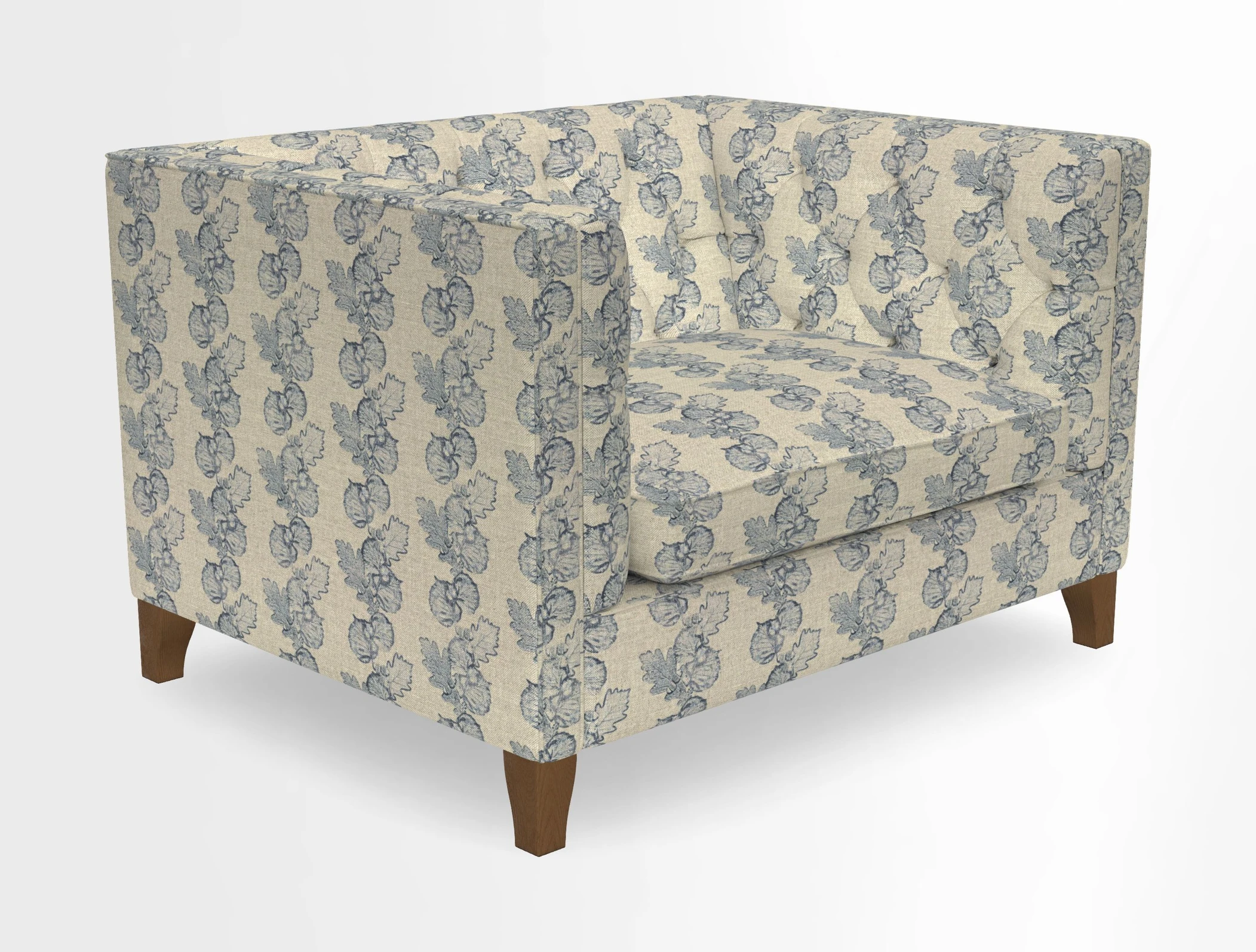 Haresfield Snuggler Dipped Arms in Mohair Lichen Seat Cushion in RHS Gertrude Jekyll Meadow Flower Olive and Scatters in RHS Gertrude Jekyll Folklore Olive