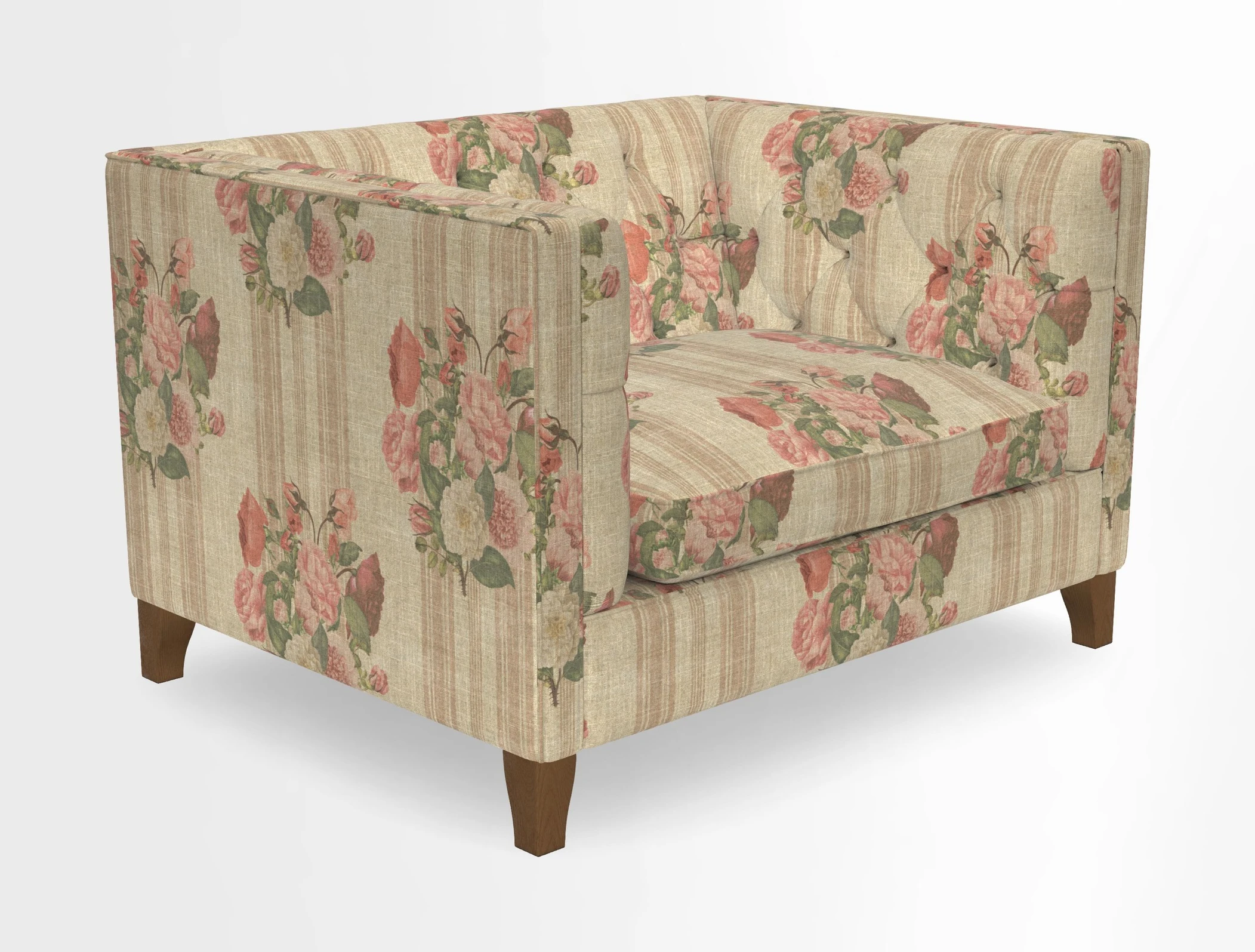 Haresfield Snuggler Dipped Arms in Mohair Lichen Seat Cushion in RHS Gertrude Jekyll Meadow Flower Olive and Scatters in RHS Gertrude Jekyll Folklore Olive