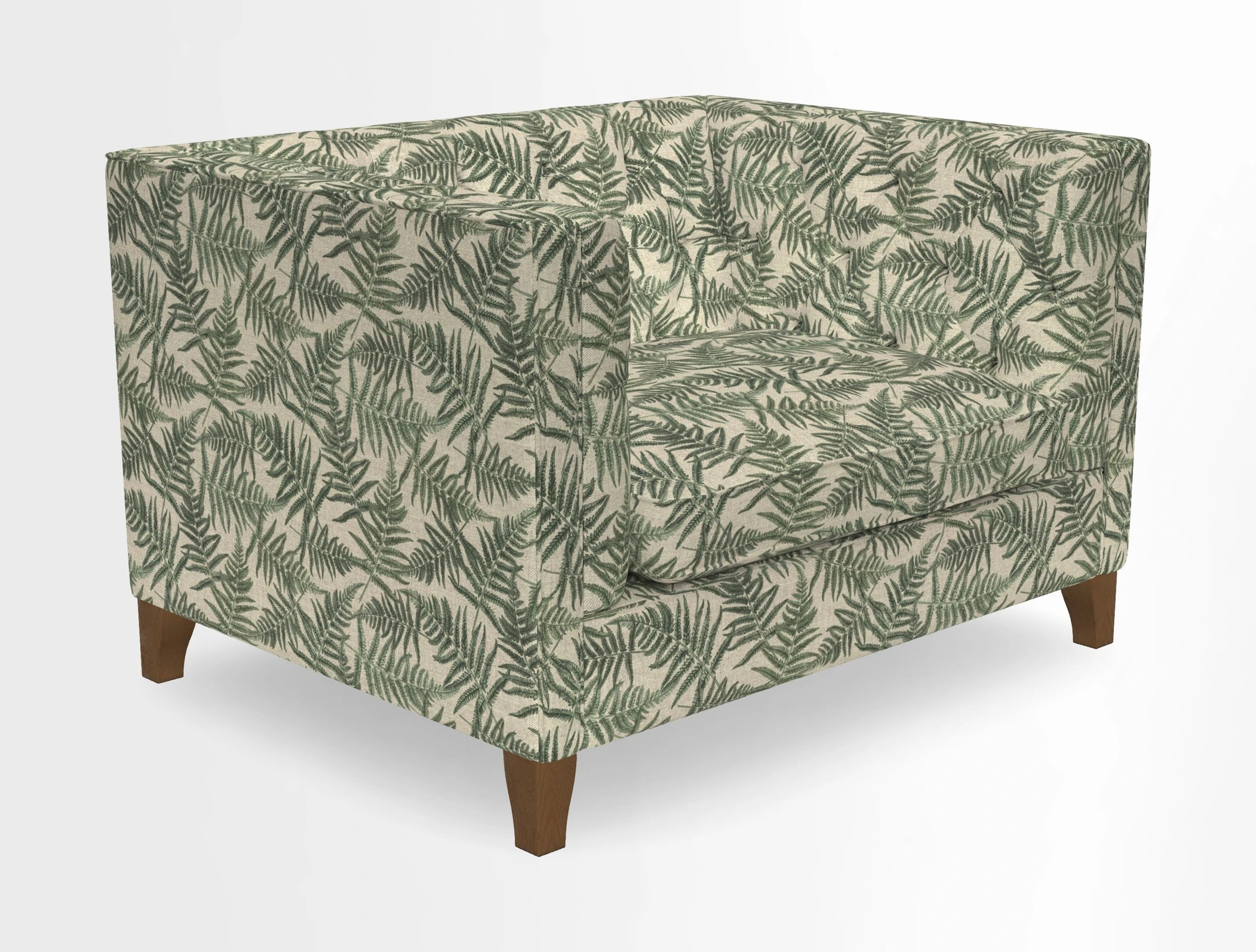 Haresfield Snuggler Dipped Arms in Mohair Lichen Seat Cushion in RHS Gertrude Jekyll Meadow Flower Olive and Scatters in RHS Gertrude Jekyll Folklore Olive