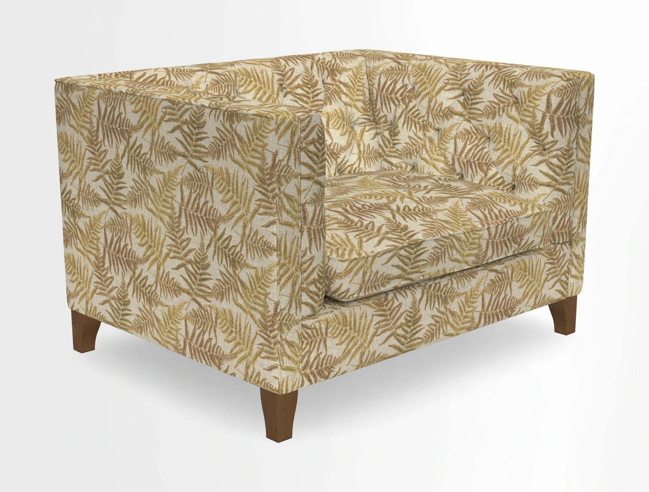 Haresfield Snuggler Dipped Arms in Mohair Lichen Seat Cushion in RHS Gertrude Jekyll Meadow Flower Olive and Scatters in RHS Gertrude Jekyll Folklore Olive