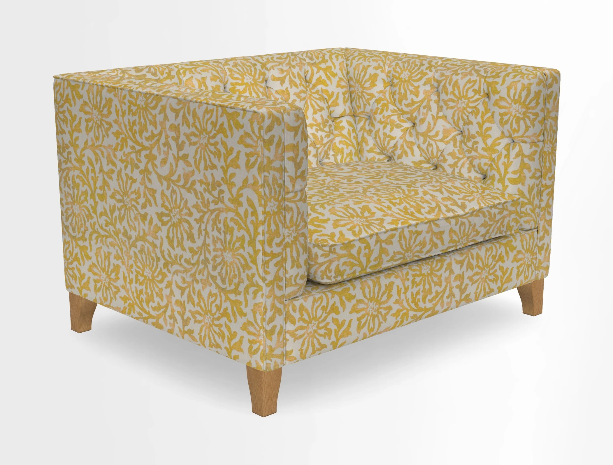 Haresfield Snuggler Dipped Arms in Mohair Lichen Seat Cushion in RHS Gertrude Jekyll Meadow Flower Olive and Scatters in RHS Gertrude Jekyll Folklore Olive