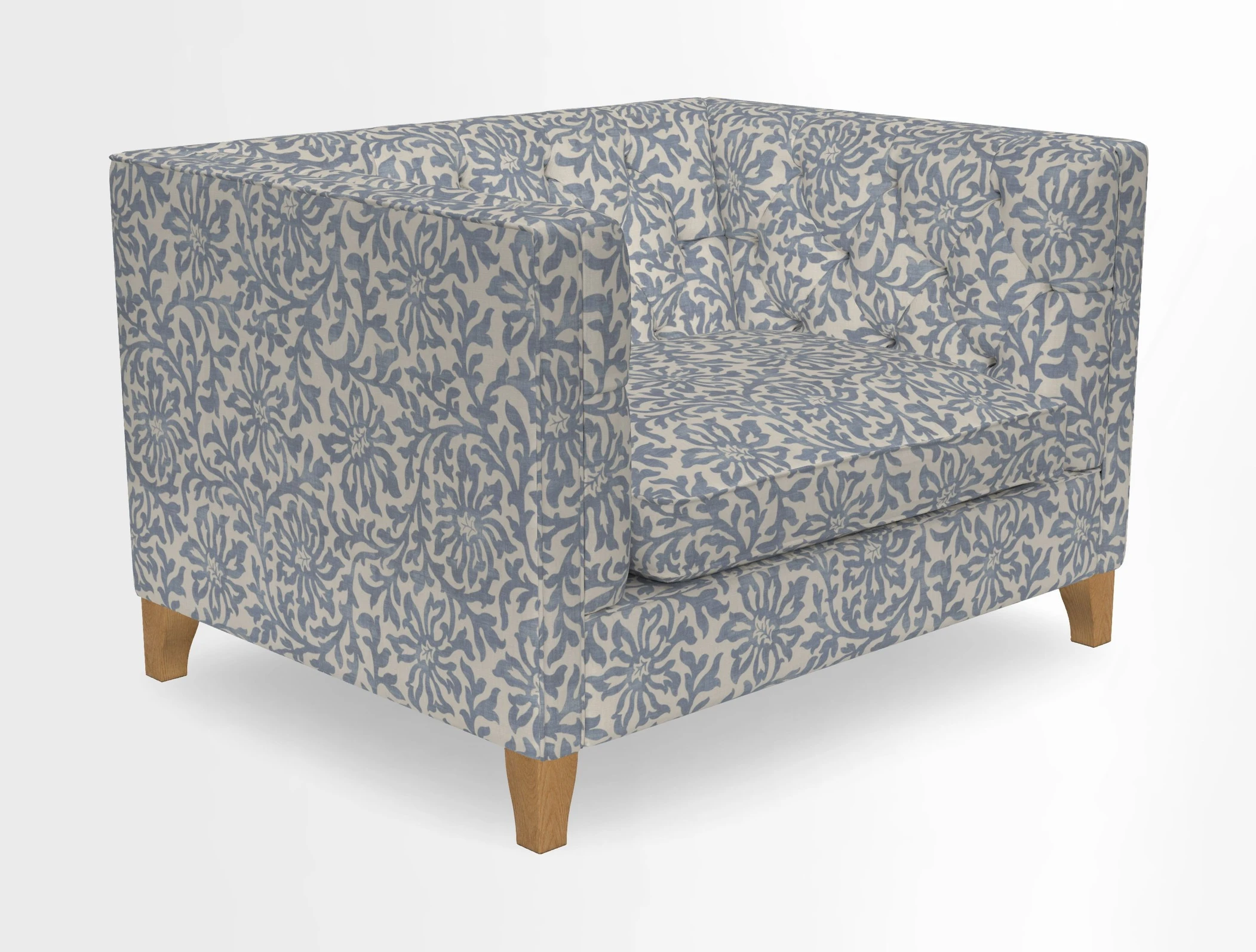 Haresfield Snuggler Dipped Arms in Mohair Lichen Seat Cushion in RHS Gertrude Jekyll Meadow Flower Olive and Scatters in RHS Gertrude Jekyll Folklore Olive