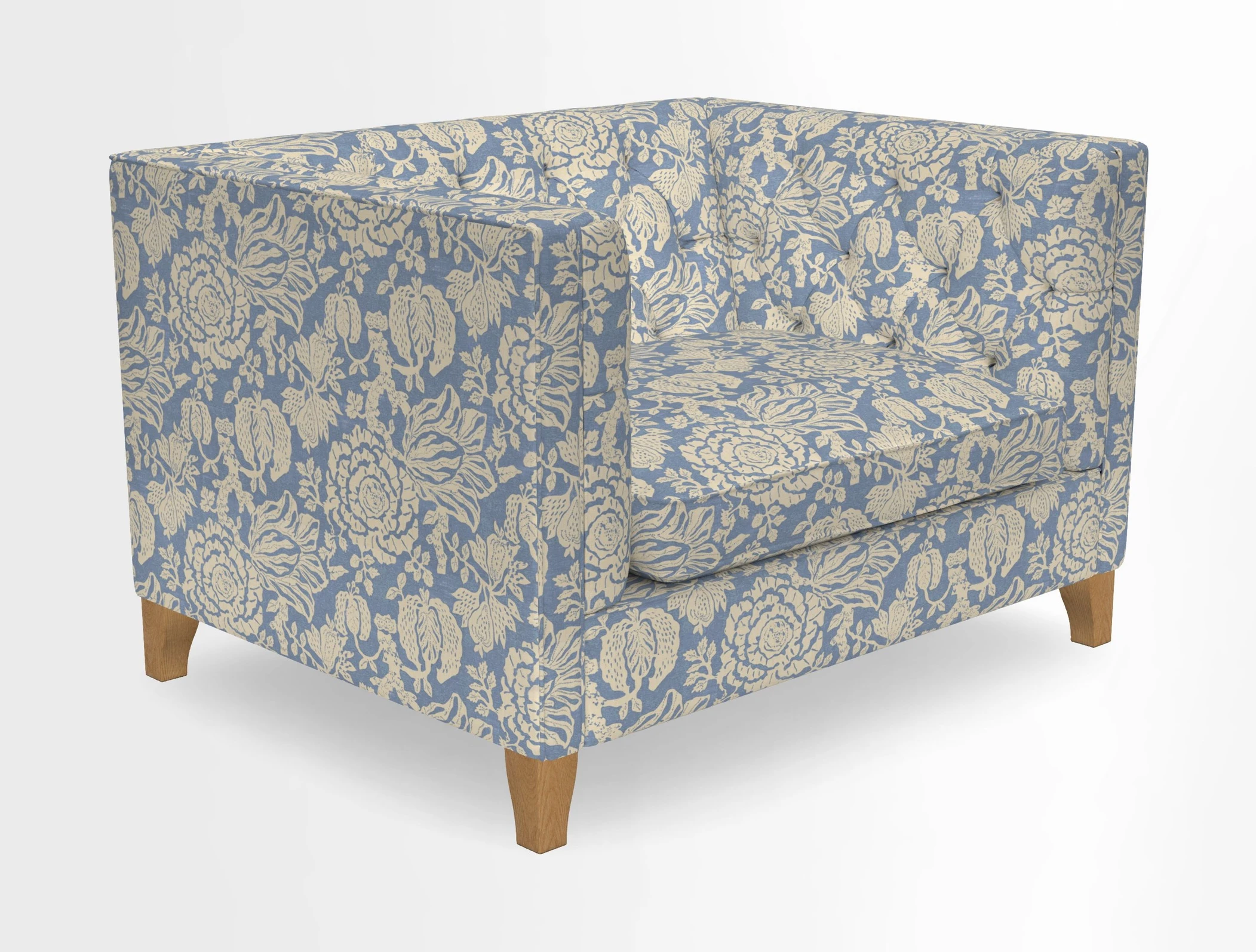 Haresfield Snuggler Dipped Arms in Mohair Lichen Seat Cushion in RHS Gertrude Jekyll Meadow Flower Olive and Scatters in RHS Gertrude Jekyll Folklore Olive