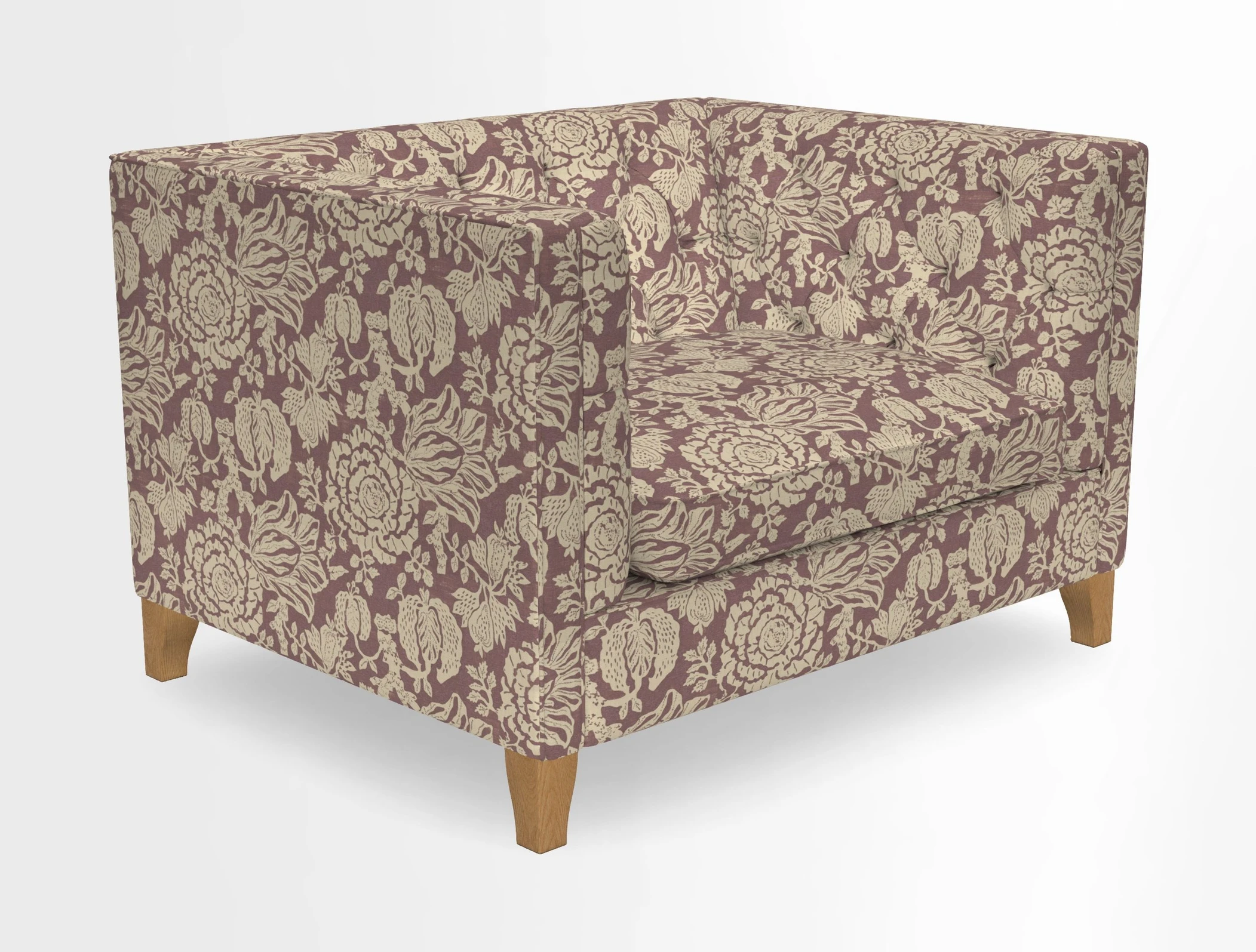 Haresfield Snuggler Dipped Arms in Mohair Lichen Seat Cushion in RHS Gertrude Jekyll Meadow Flower Olive and Scatters in RHS Gertrude Jekyll Folklore Olive