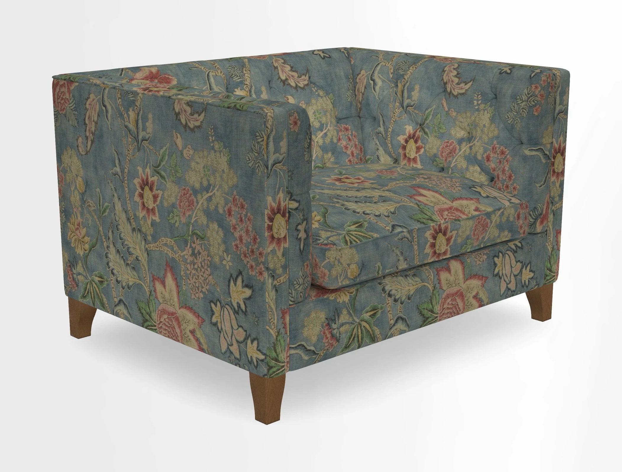 Haresfield Snuggler Dipped Arms in Mohair Lichen Seat Cushion in RHS Gertrude Jekyll Meadow Flower Olive and Scatters in RHS Gertrude Jekyll Folklore Olive