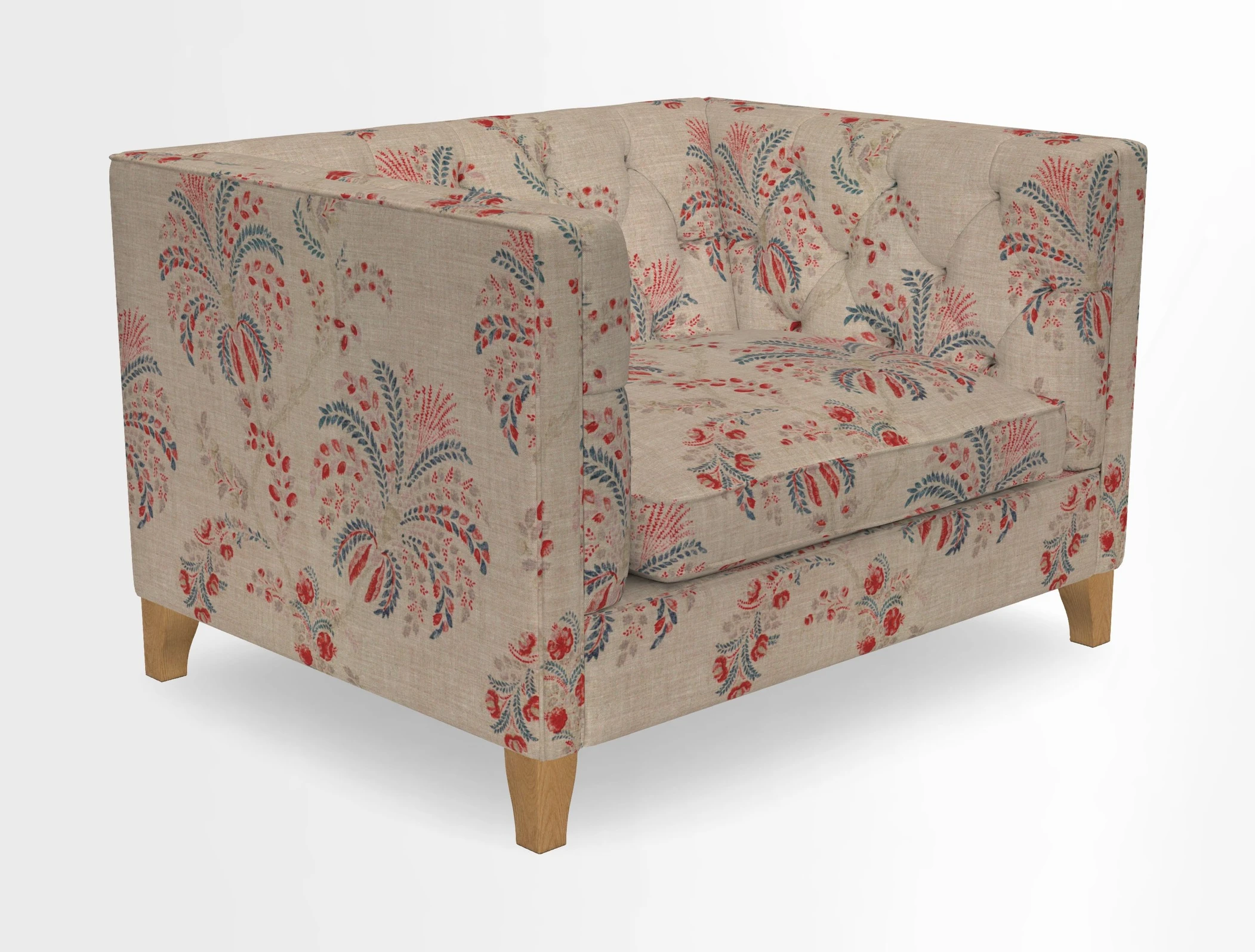 Haresfield Snuggler Dipped Arms in Mohair Lichen Seat Cushion in RHS Gertrude Jekyll Meadow Flower Olive and Scatters in RHS Gertrude Jekyll Folklore Olive