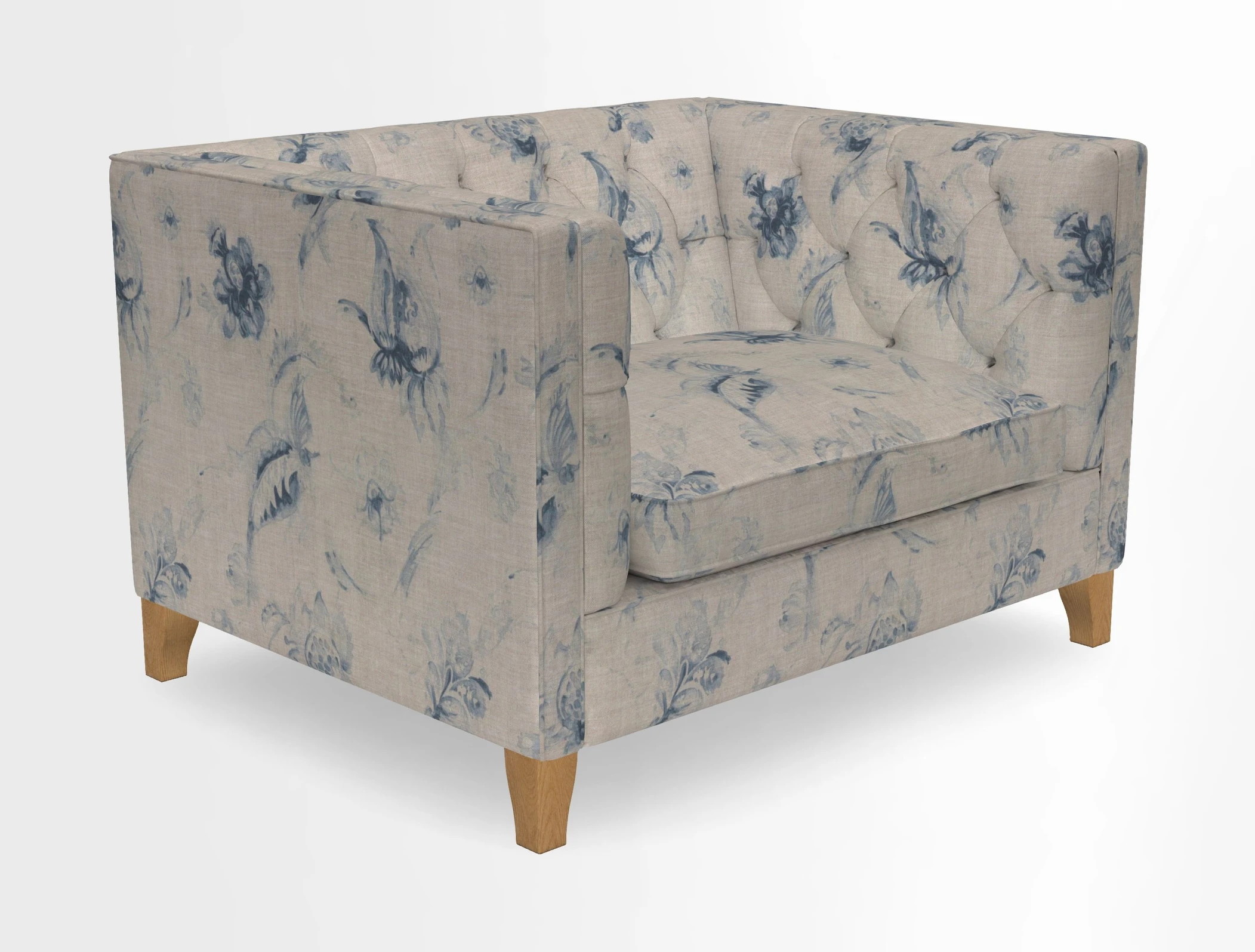 Haresfield Snuggler Dipped Arms in Mohair Lichen Seat Cushion in RHS Gertrude Jekyll Meadow Flower Olive and Scatters in RHS Gertrude Jekyll Folklore Olive