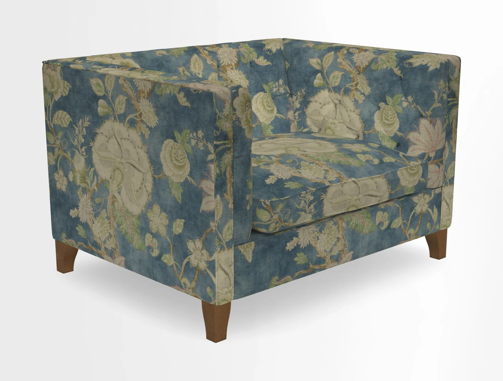 Haresfield Snuggler Dipped Arms in Mohair Lichen Seat Cushion in RHS Gertrude Jekyll Meadow Flower Olive and Scatters in RHS Gertrude Jekyll Folklore Olive