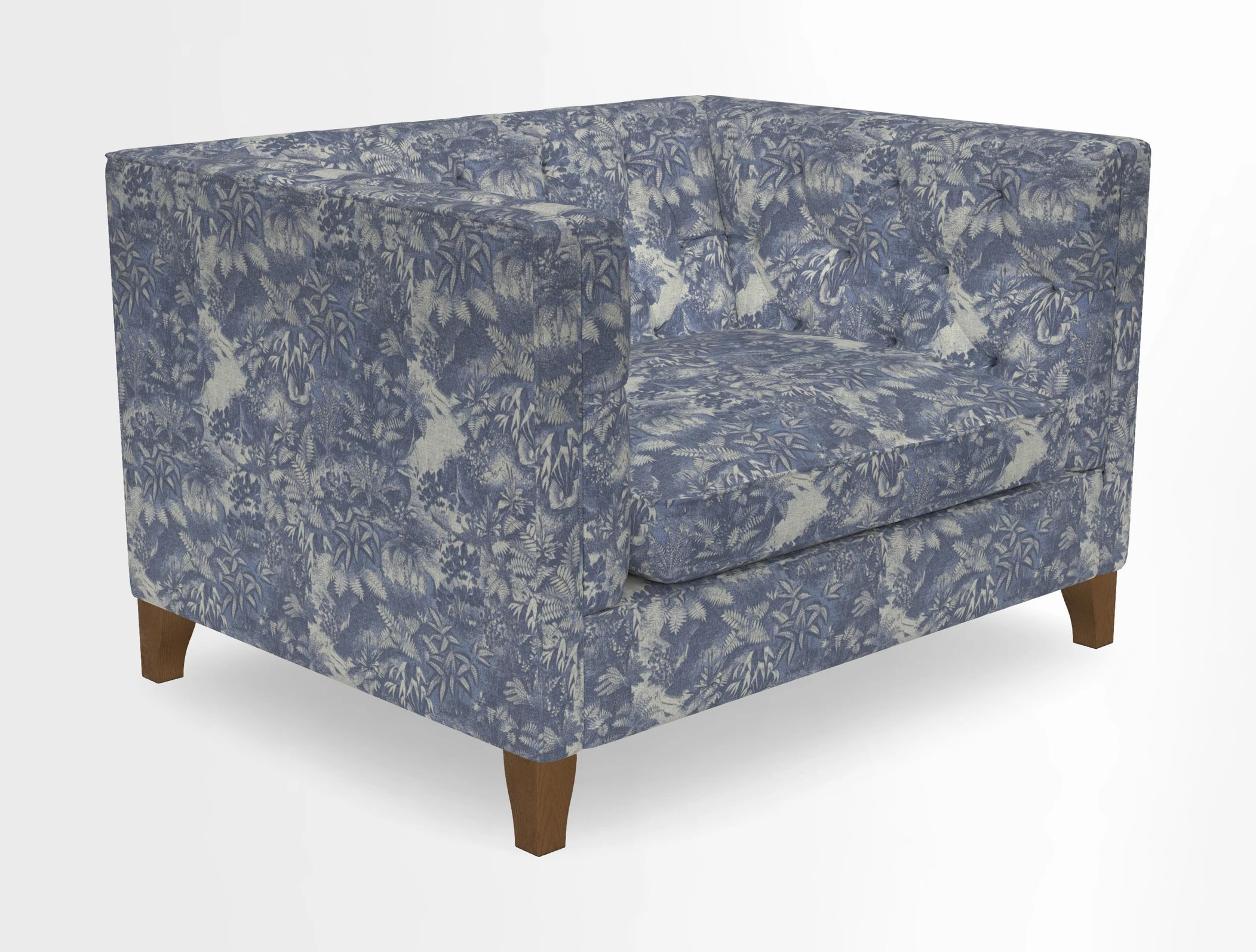 Haresfield Snuggler Dipped Arms in Mohair Lichen Seat Cushion in RHS Gertrude Jekyll Meadow Flower Olive and Scatters in RHS Gertrude Jekyll Folklore Olive