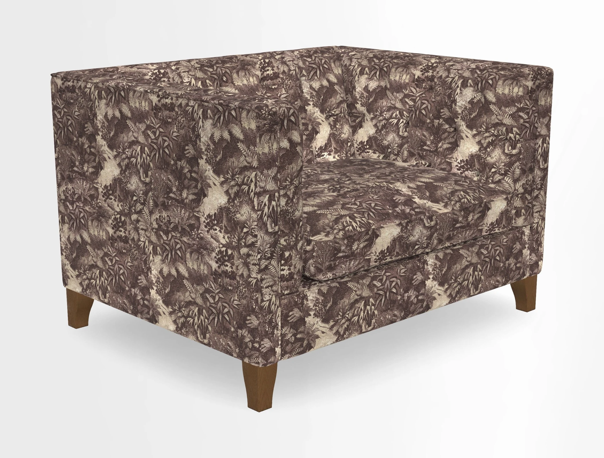 Haresfield Snuggler Dipped Arms in Mohair Lichen Seat Cushion in RHS Gertrude Jekyll Meadow Flower Olive and Scatters in RHS Gertrude Jekyll Folklore Olive