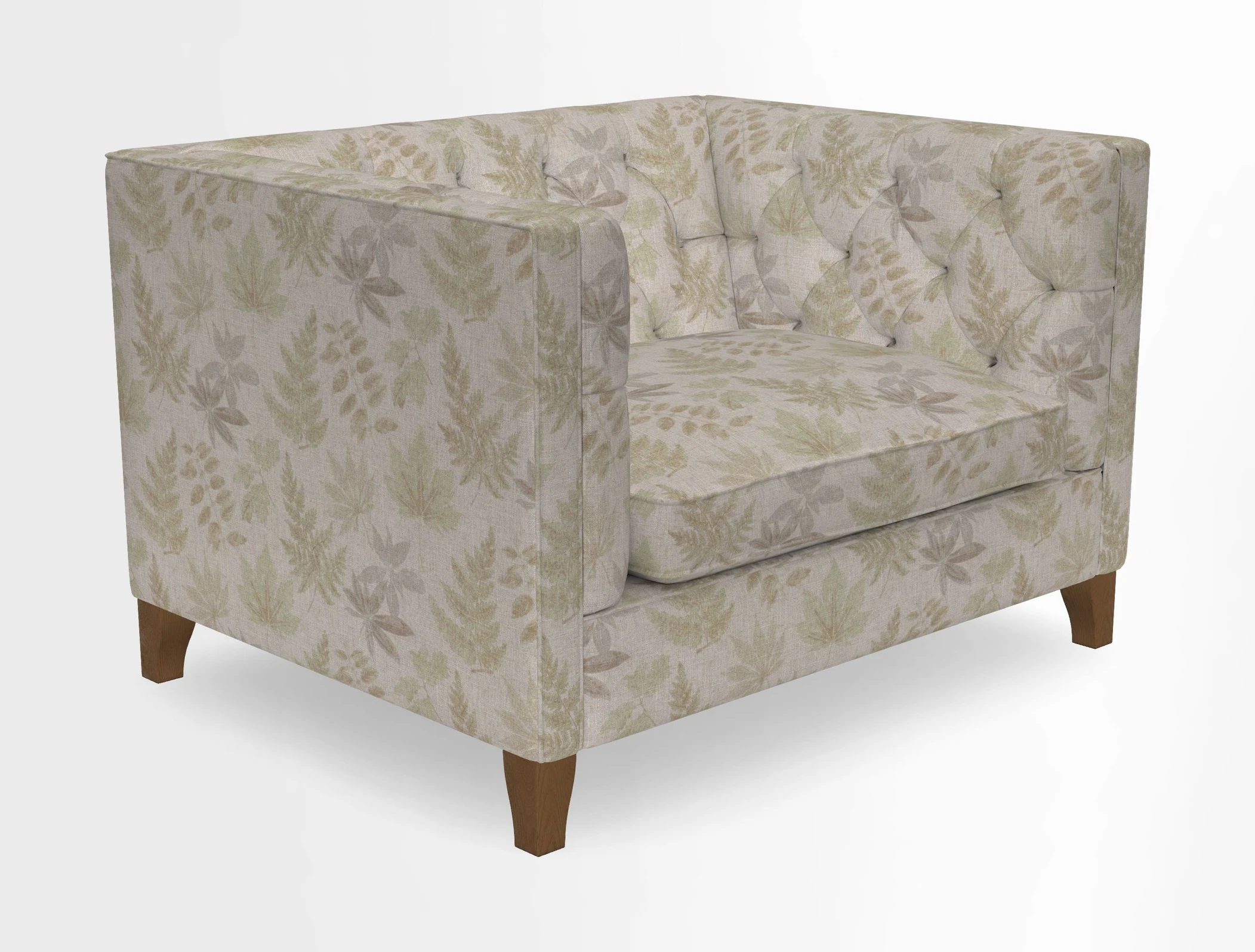 Haresfield Snuggler Dipped Arms in Mohair Lichen Seat Cushion in RHS Gertrude Jekyll Meadow Flower Olive and Scatters in RHS Gertrude Jekyll Folklore Olive