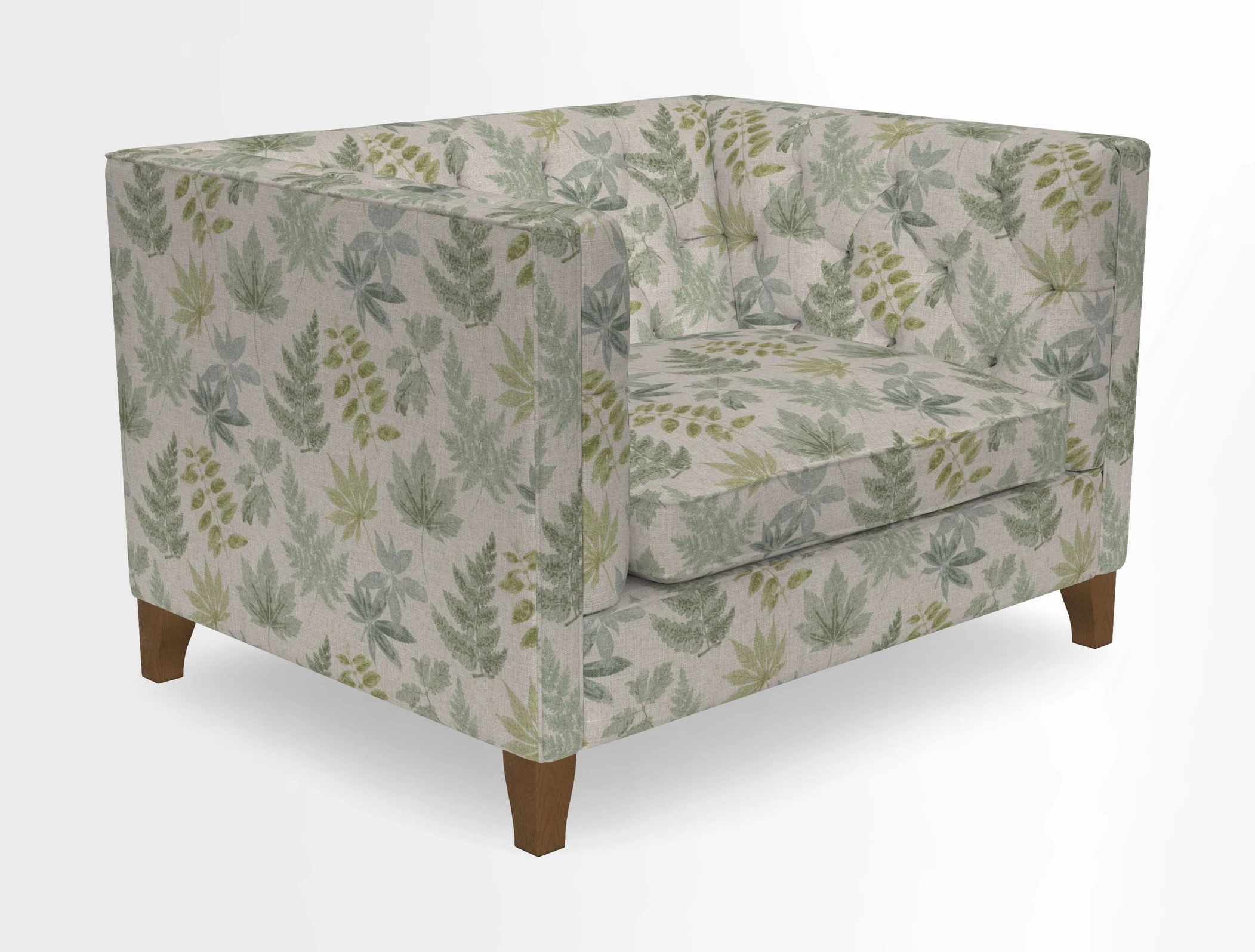 Haresfield Snuggler Dipped Arms in Mohair Lichen Seat Cushion in RHS Gertrude Jekyll Meadow Flower Olive and Scatters in RHS Gertrude Jekyll Folklore Olive