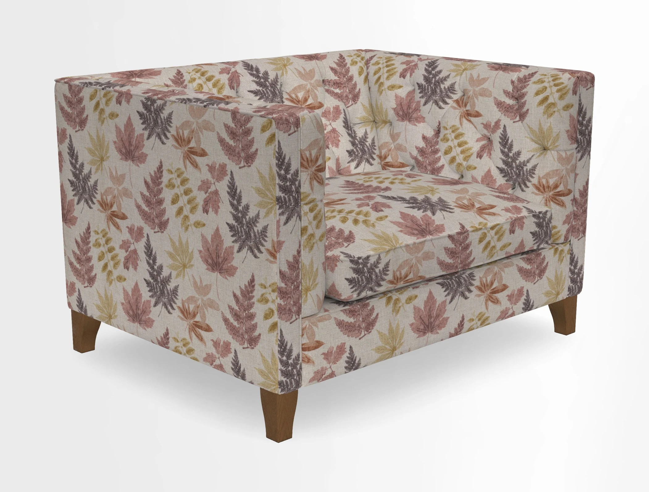 Haresfield Snuggler Dipped Arms in Mohair Lichen Seat Cushion in RHS Gertrude Jekyll Meadow Flower Olive and Scatters in RHS Gertrude Jekyll Folklore Olive