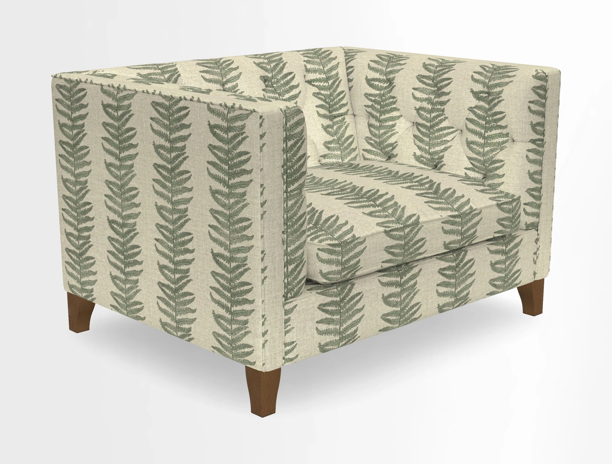Haresfield Snuggler Dipped Arms in Mohair Lichen Seat Cushion in RHS Gertrude Jekyll Meadow Flower Olive and Scatters in RHS Gertrude Jekyll Folklore Olive