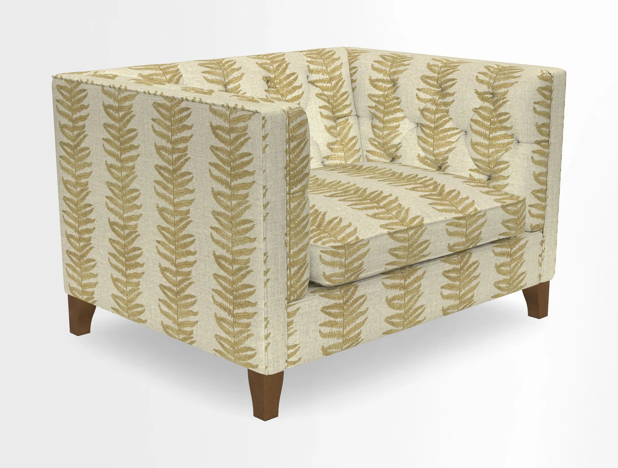 Haresfield Snuggler Dipped Arms in Mohair Lichen Seat Cushion in RHS Gertrude Jekyll Meadow Flower Olive and Scatters in RHS Gertrude Jekyll Folklore Olive