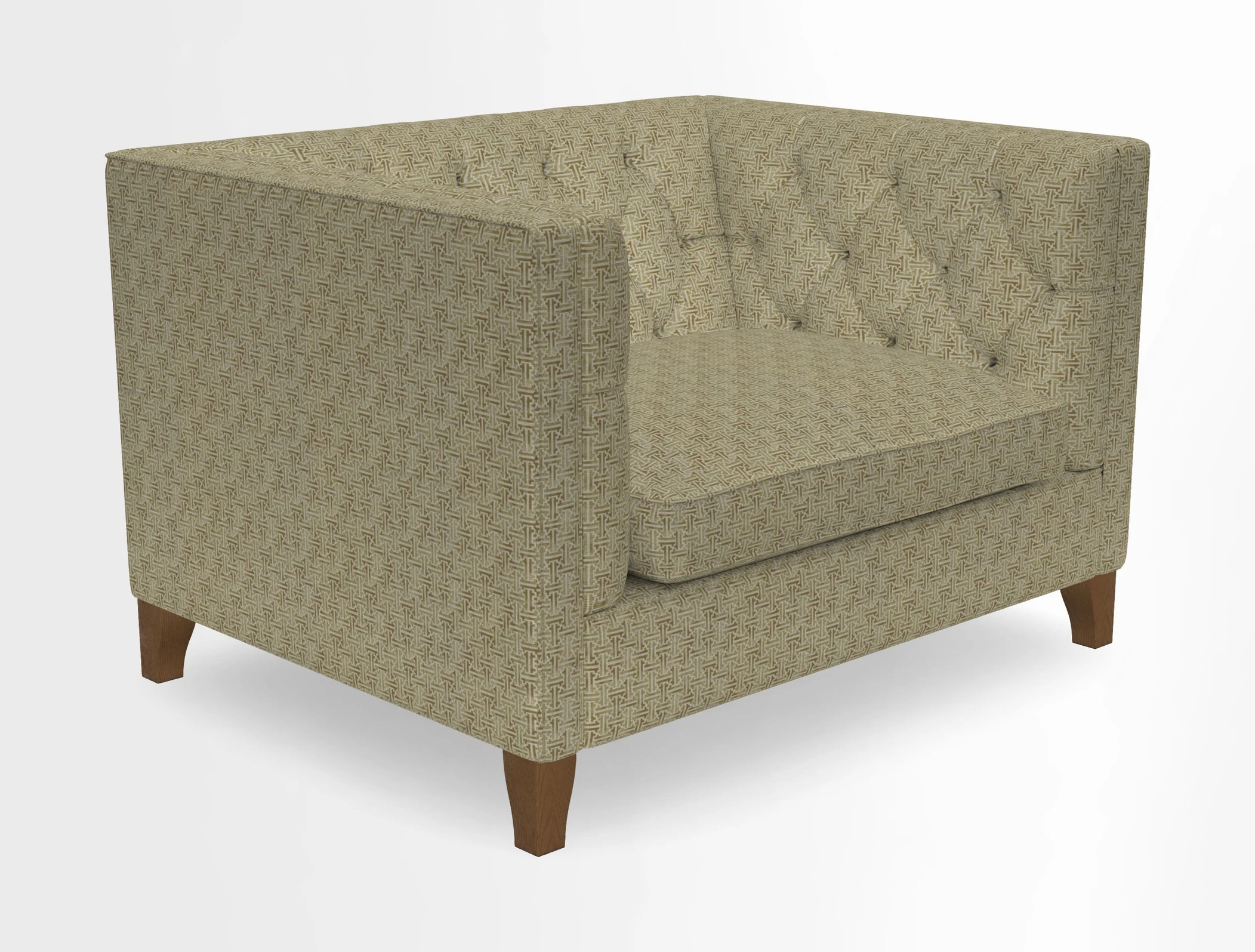 Haresfield Snuggler Dipped Arms in Mohair Lichen Seat Cushion in RHS Gertrude Jekyll Meadow Flower Olive and Scatters in RHS Gertrude Jekyll Folklore Olive