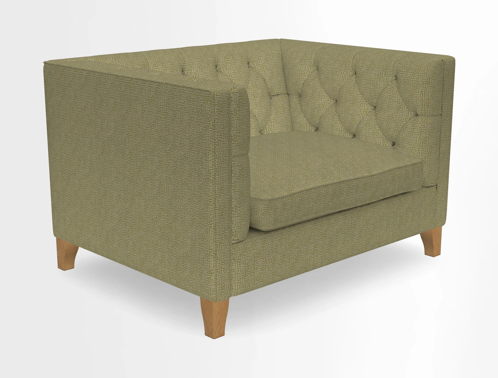 Haresfield Snuggler Dipped Arms in Mohair Lichen Seat Cushion in RHS Gertrude Jekyll Meadow Flower Olive and Scatters in RHS Gertrude Jekyll Folklore Olive