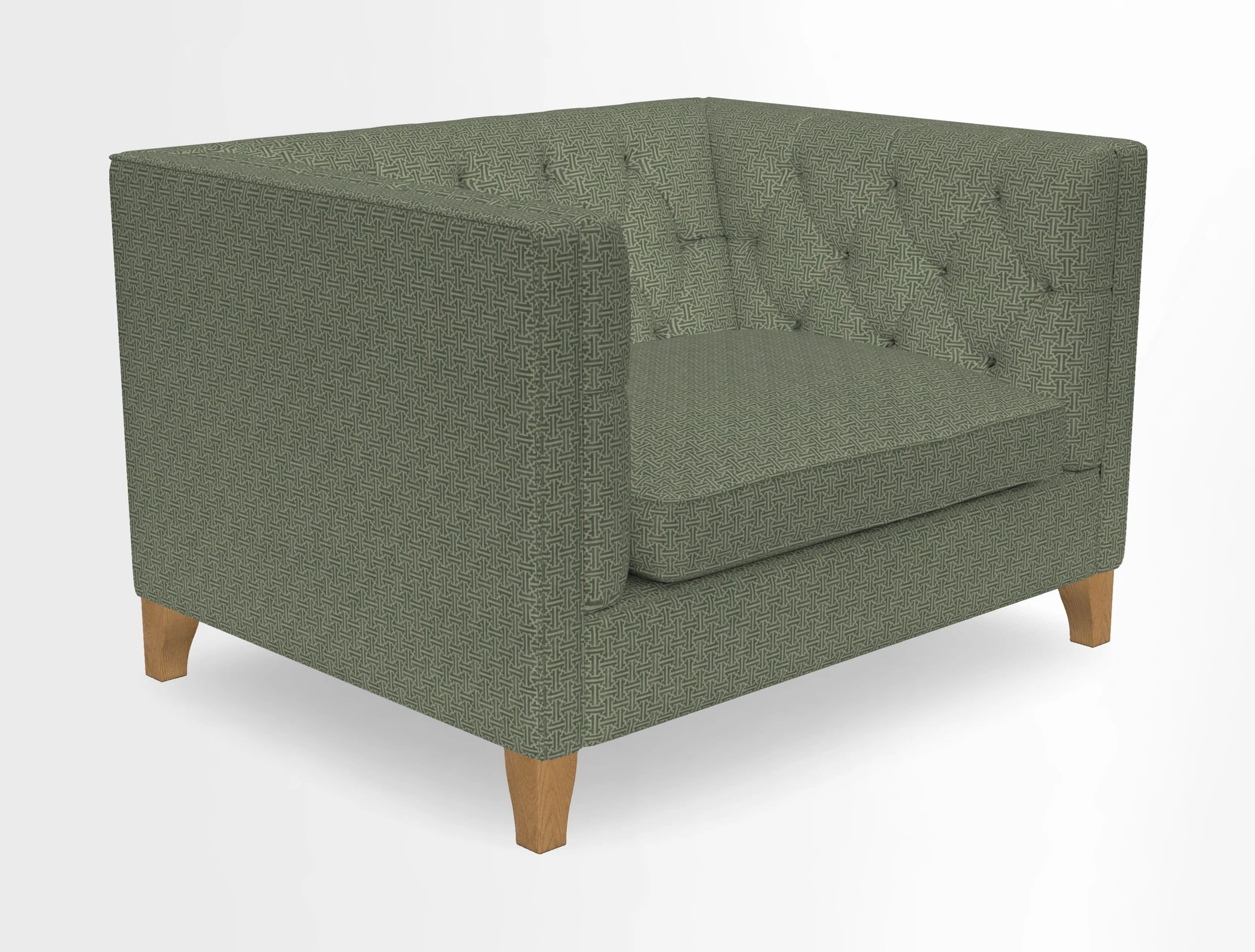 Haresfield Snuggler Dipped Arms in Mohair Lichen Seat Cushion in RHS Gertrude Jekyll Meadow Flower Olive and Scatters in RHS Gertrude Jekyll Folklore Olive
