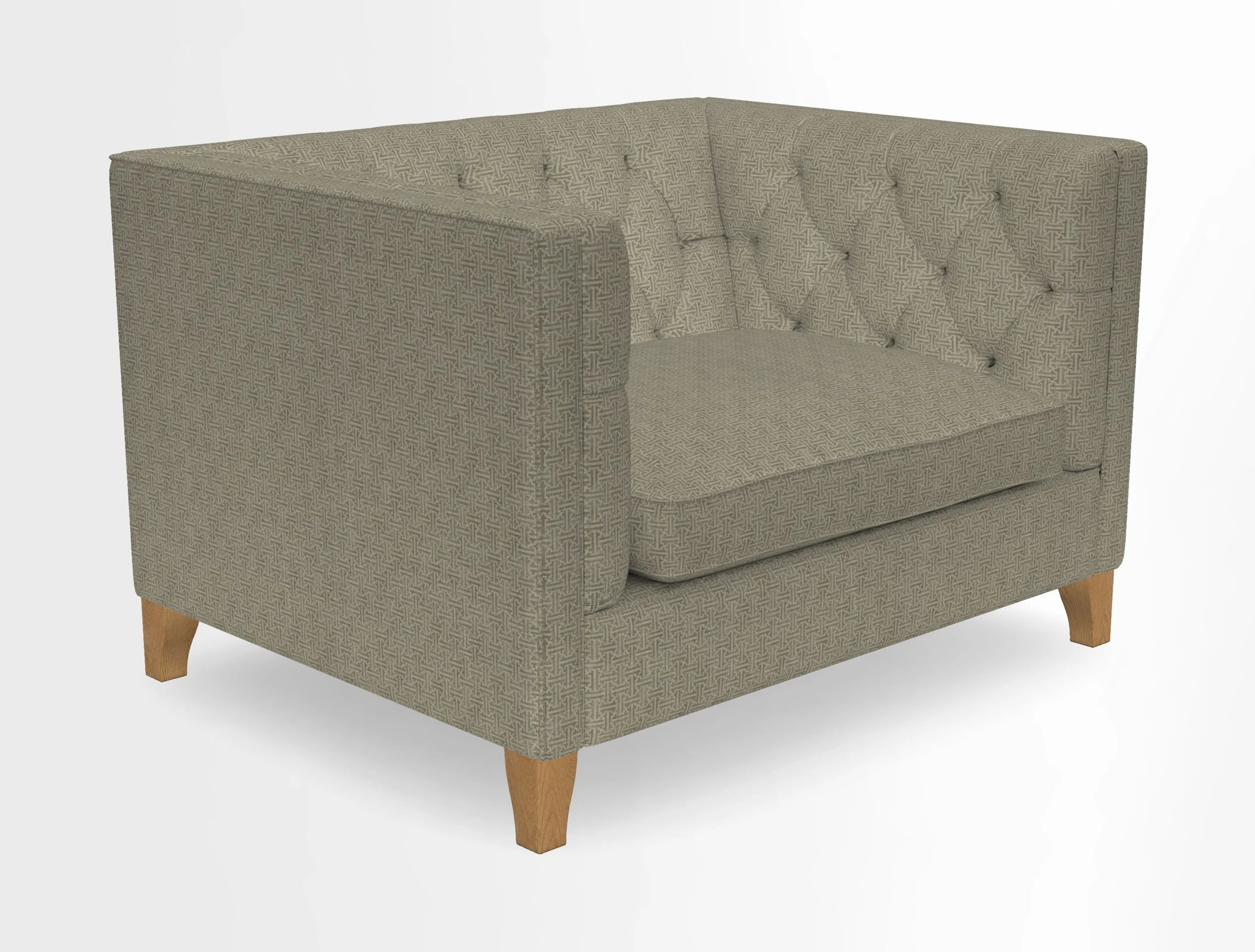 Haresfield Snuggler Dipped Arms in Mohair Lichen Seat Cushion in RHS Gertrude Jekyll Meadow Flower Olive and Scatters in RHS Gertrude Jekyll Folklore Olive