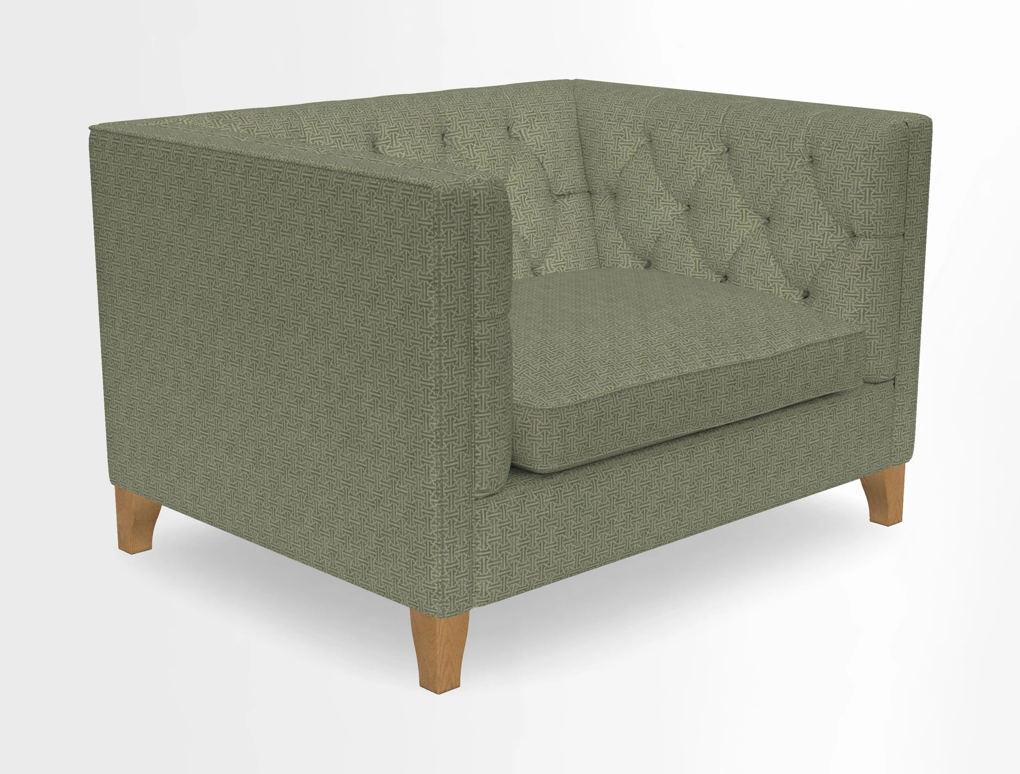 Haresfield Snuggler Dipped Arms in Mohair Lichen Seat Cushion in RHS Gertrude Jekyll Meadow Flower Olive and Scatters in RHS Gertrude Jekyll Folklore Olive