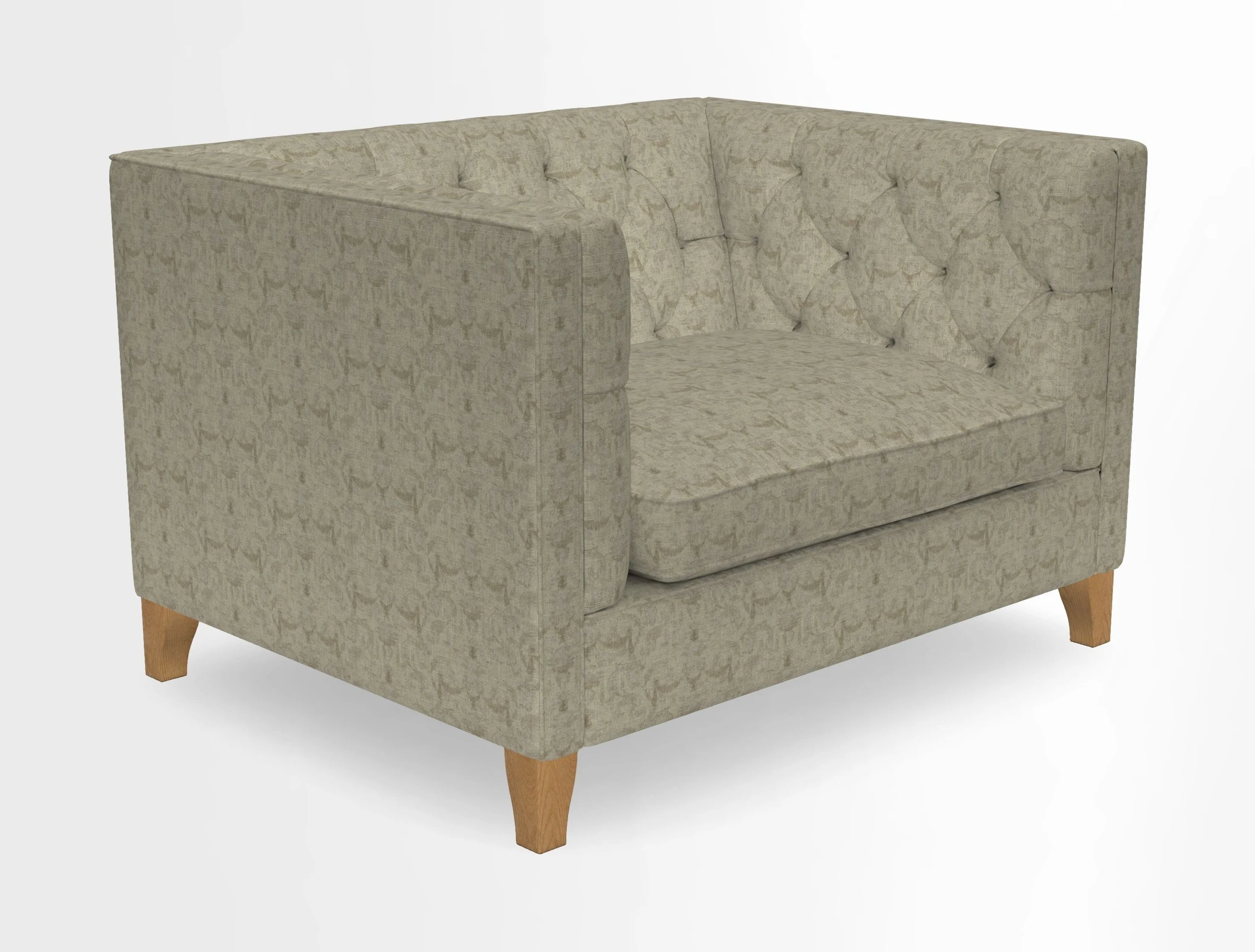 Haresfield Snuggler Dipped Arms in Mohair Lichen Seat Cushion in RHS Gertrude Jekyll Meadow Flower Olive and Scatters in RHS Gertrude Jekyll Folklore Olive