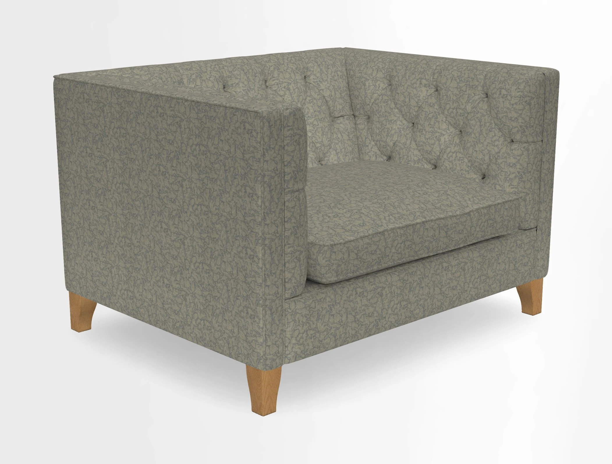 Haresfield Snuggler Dipped Arms in Mohair Lichen Seat Cushion in RHS Gertrude Jekyll Meadow Flower Olive and Scatters in RHS Gertrude Jekyll Folklore Olive