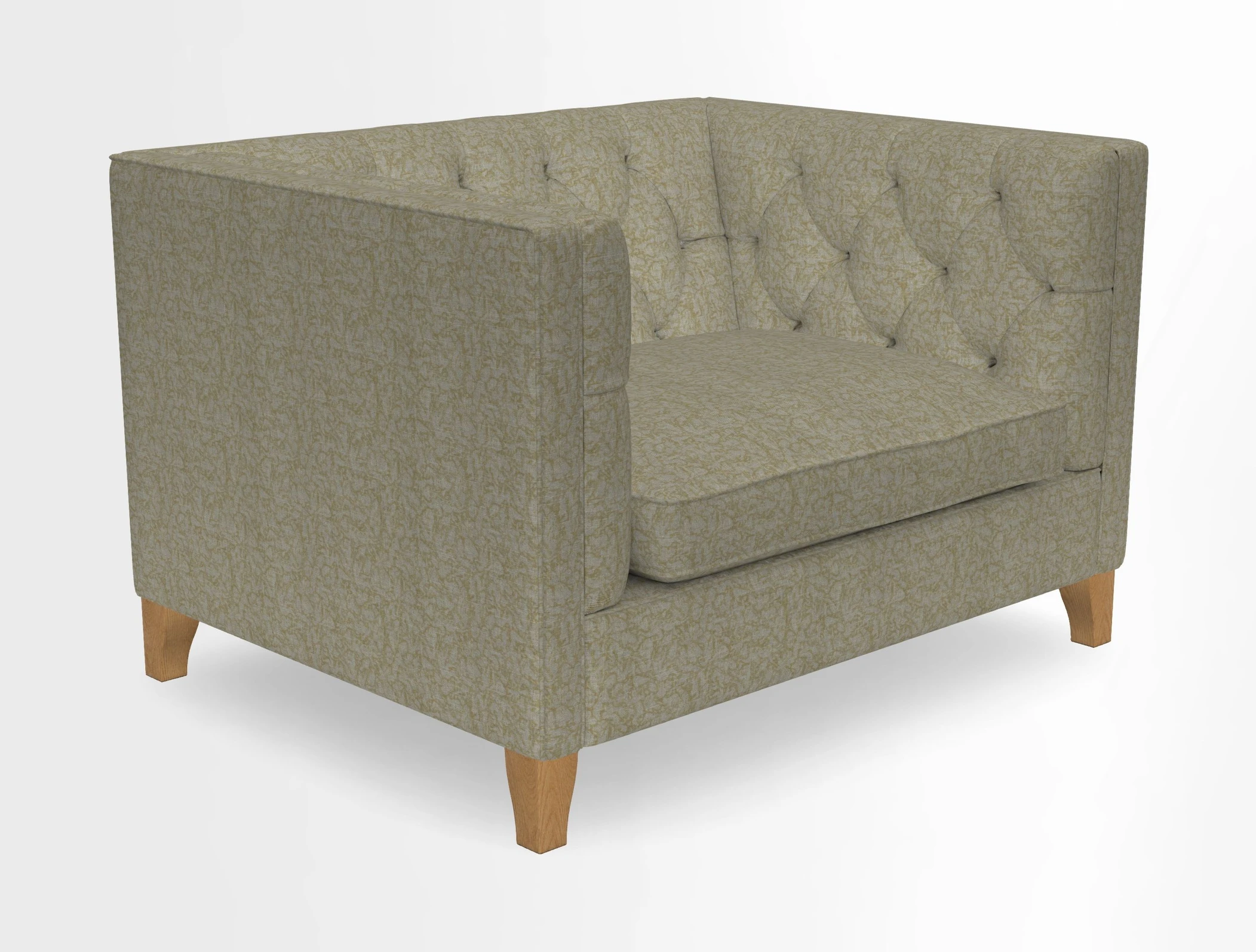 Haresfield Snuggler Dipped Arms in Mohair Lichen Seat Cushion in RHS Gertrude Jekyll Meadow Flower Olive and Scatters in RHS Gertrude Jekyll Folklore Olive
