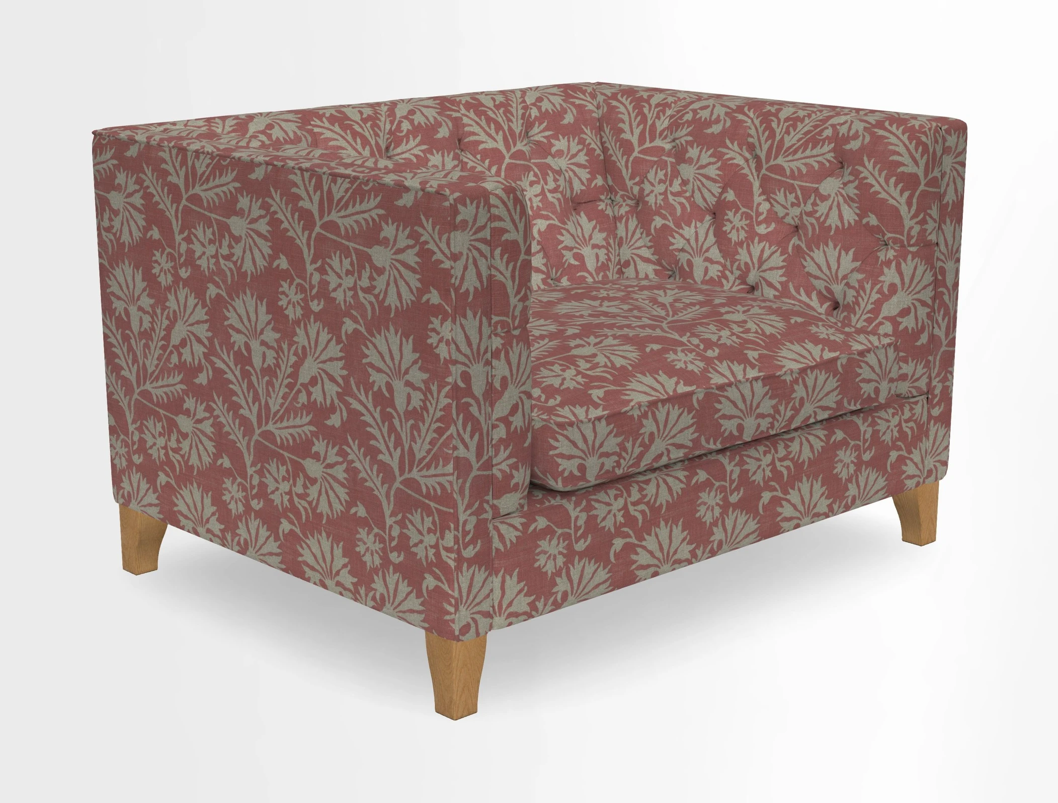 Haresfield Snuggler Dipped Arms in Mohair Lichen Seat Cushion in RHS Gertrude Jekyll Meadow Flower Olive and Scatters in RHS Gertrude Jekyll Folklore Olive